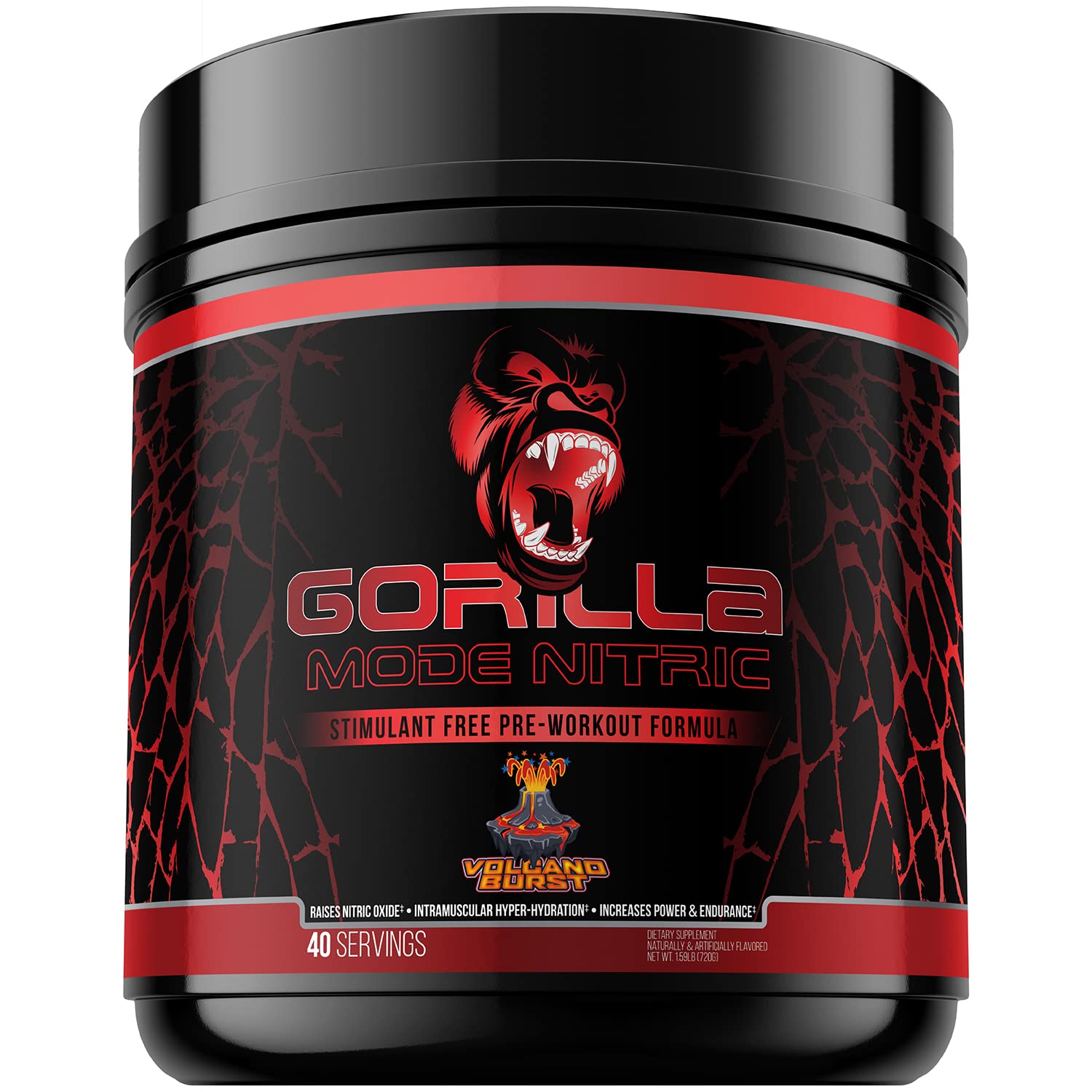 Gorilla Mode Nitric Stimulant Free Pre-Workout Best Tasting and Most  Effective Stimulant Free Pre-Workout/Massive Pumps Vasodilation Power / 720  Grams (Volcano Burst)