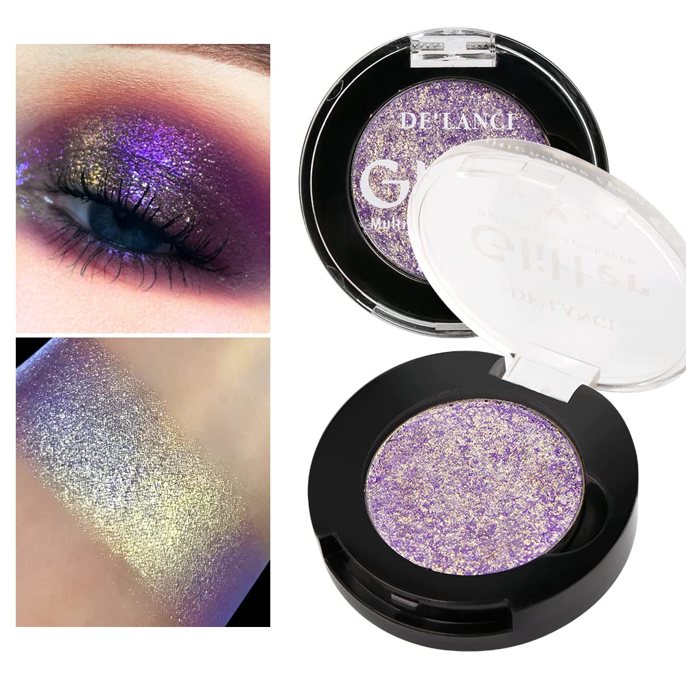 Afflano Single Purple-Gold Eyeshadow Shimmery DuoChrome Multichrome Eyeshadow  Purple Holographic Pigment Glitter Eyeshadow Sparkle Chameleon Eyeshadow  Color Change Face Highlighters Luminizers Makeup