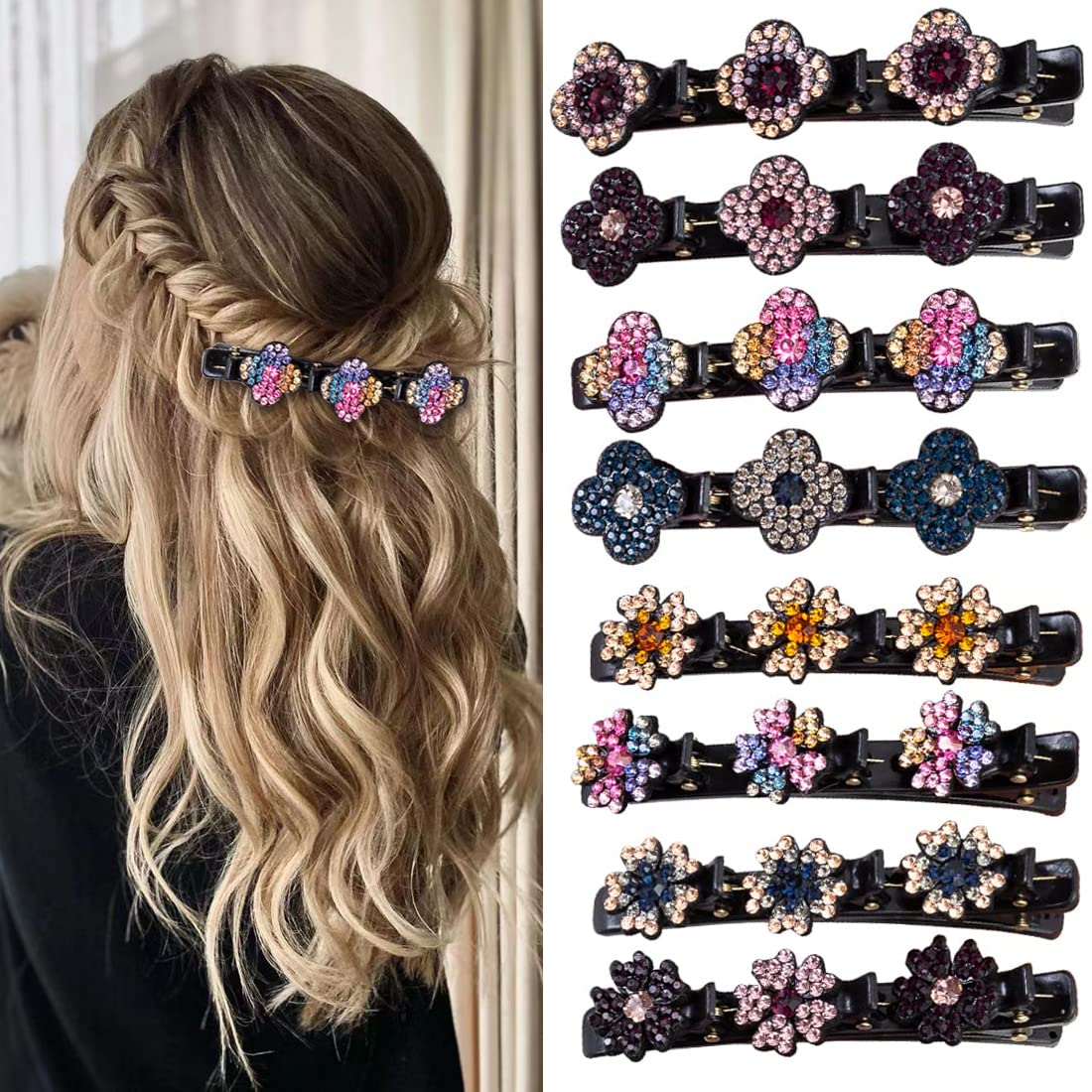 8 Pcs Hair clips Sparkling Crystal Stone Braided Hair Clips for