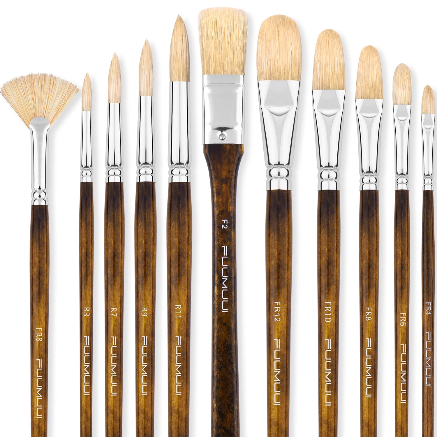 Professional Oil Paint Brush Set, Fuumuui 11pcs Superior Hog