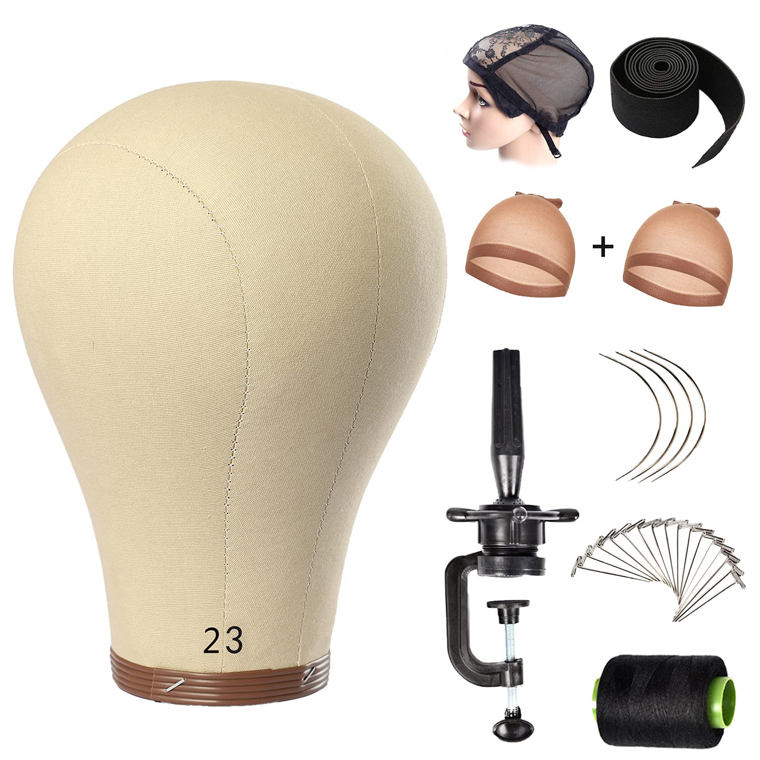 GetUSCart- Cork Canvas Wig Mannequin Head for Wigs 21 22 23 24 inch Wig  Head Stand for Styling Making Display Canvas Head for Wigs with Stand  Maniquins Manican Head Set Included (21 inch)