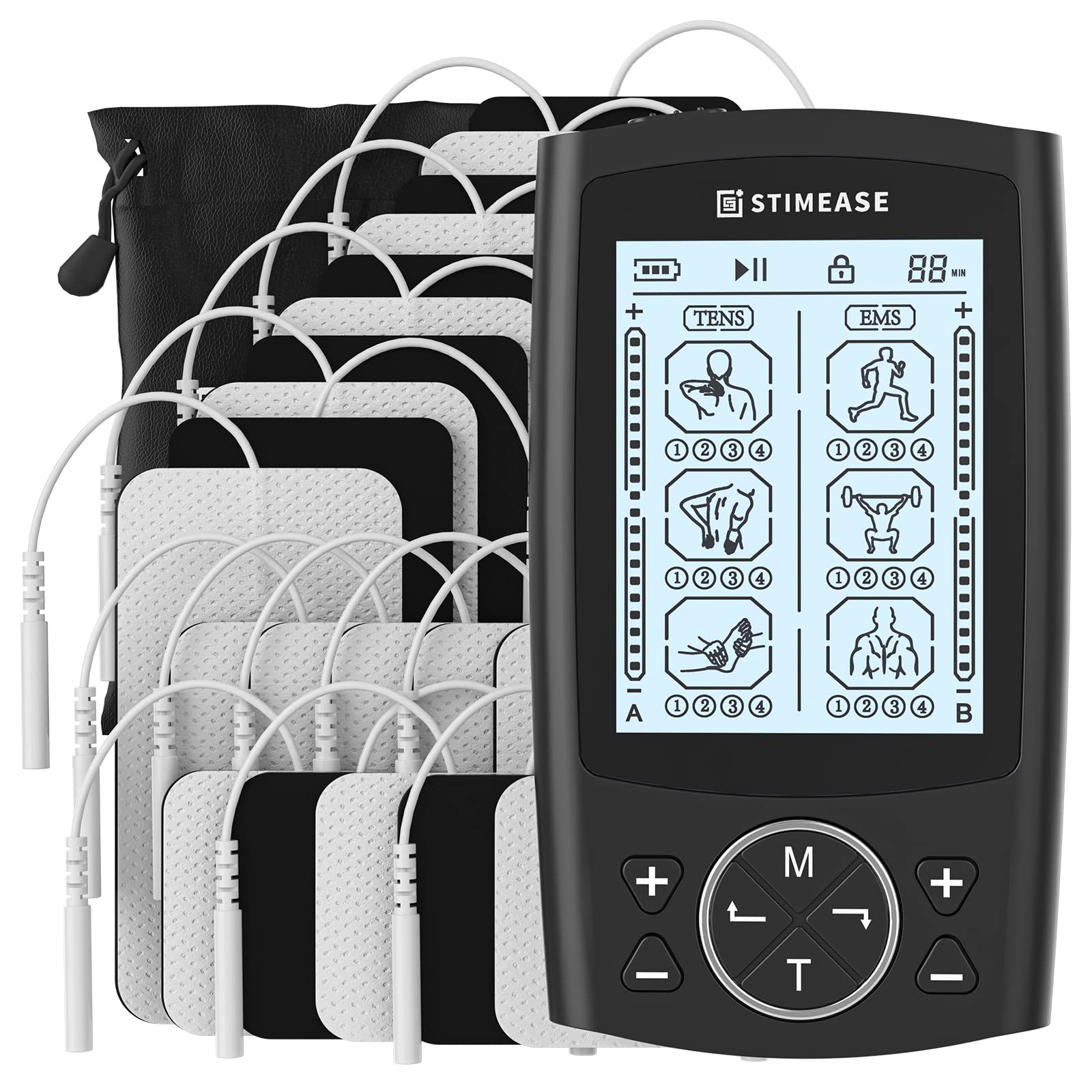 Stimease TENS Unit, 24 Modes Independent Dual Channel TENS EMS Muscle  Stimulator, Electric Massager Physical Therapy Equipment for Body Pain  Management with 20 Electrode Pads
