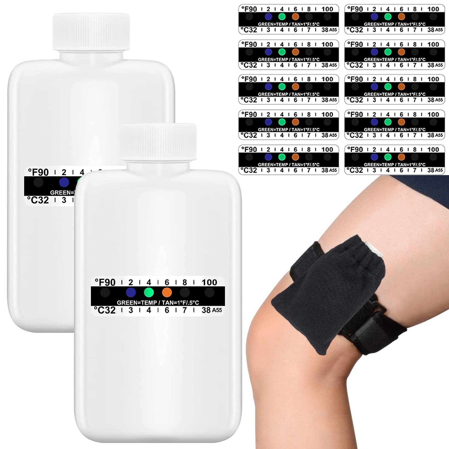  19 Pcs Urine Test Complete Kit Elastic Warm Neoprene Pouch and  Hidden Leg Strap,11 Adhesive Temperature Test Strip,2 Elastic Rubber Rope,2  Translucent Empty Bottle,1 Rotating Cover and 1 Flip Cover 