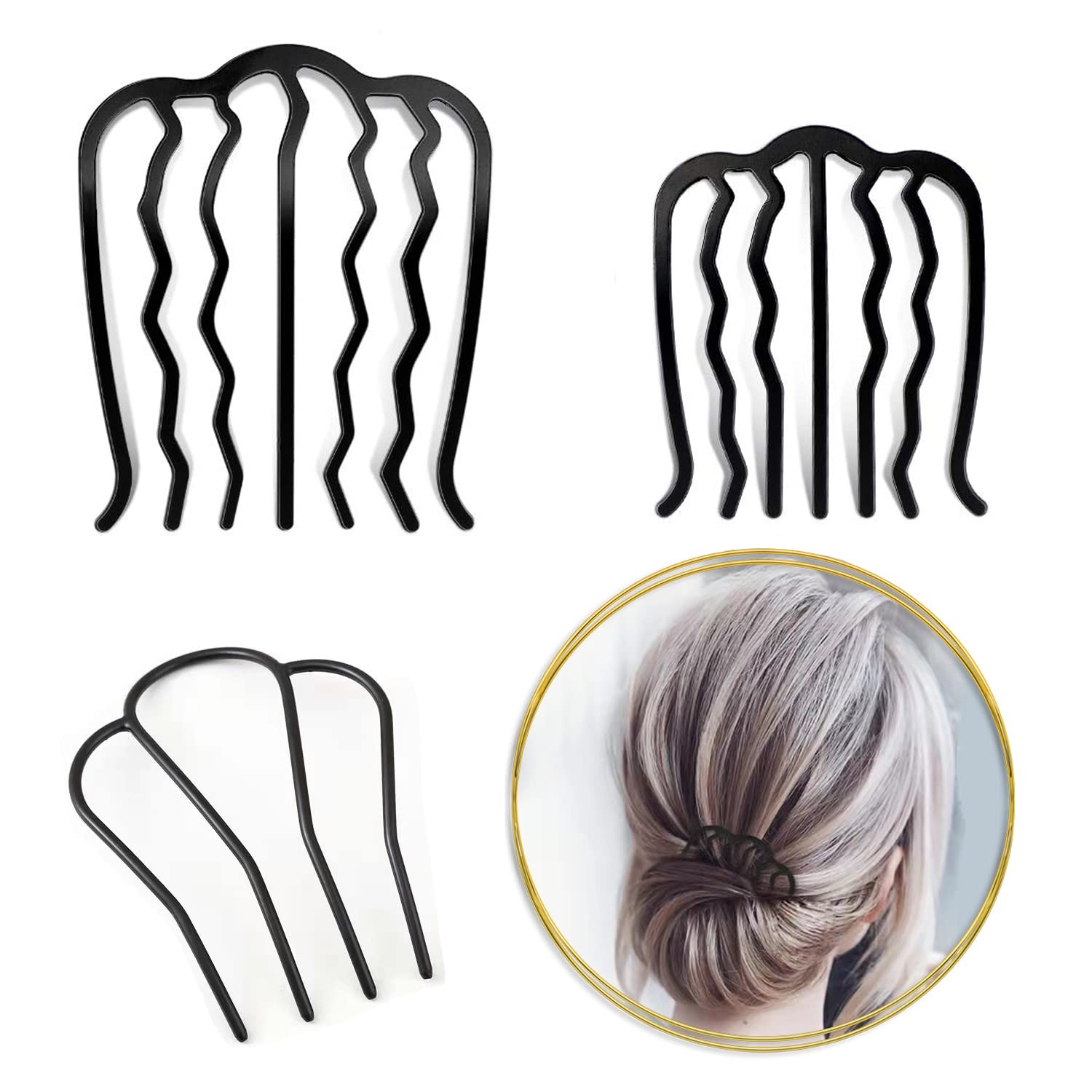 3 Piece Hair Fork Clip Vintage Hair Side Combs U Shape Teeth Alloy