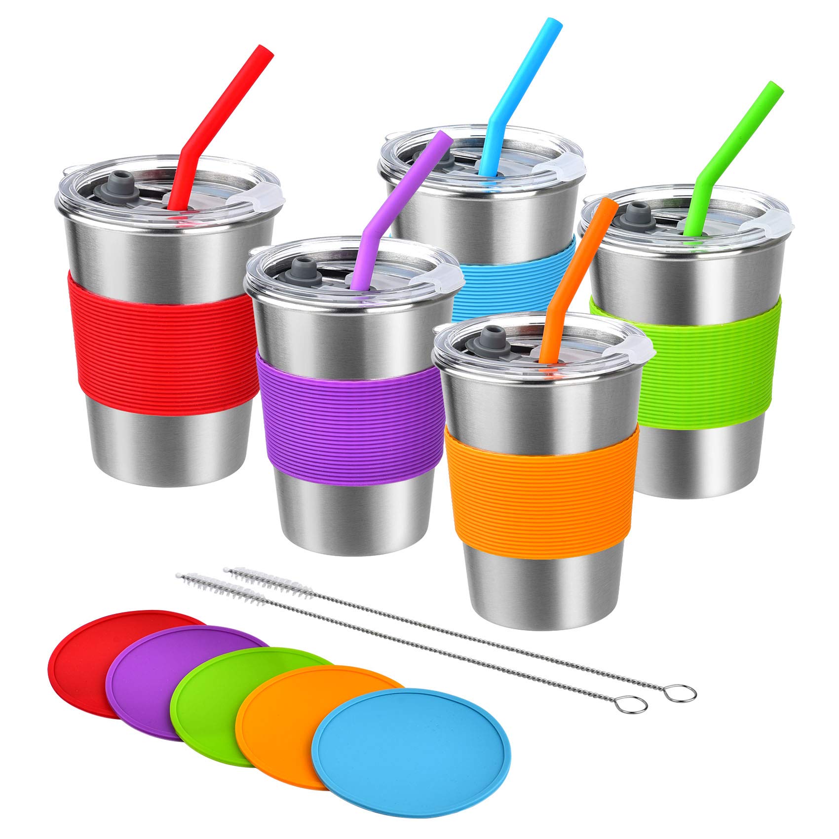 Kids Cups with Straw and Lid Spill Proof 5 Pack 12oz Stainless Steel  Drinking Tumbler with