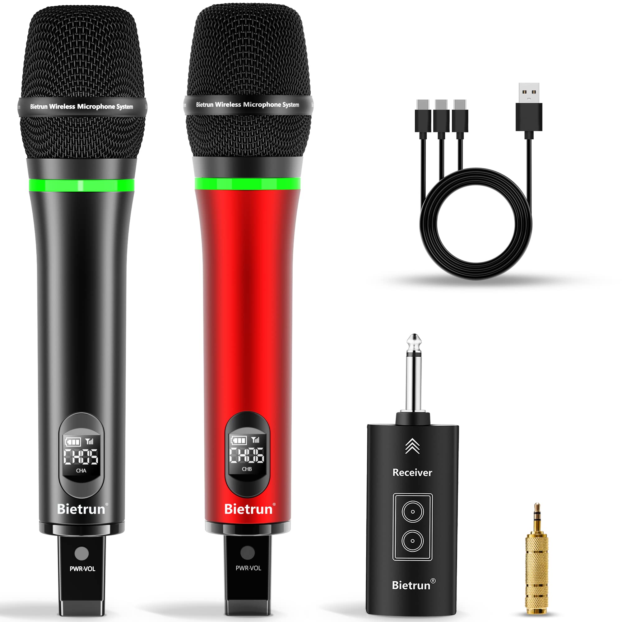 Bietrun Wireless Microphone 240FT Rechargeable UHF Metal Dual