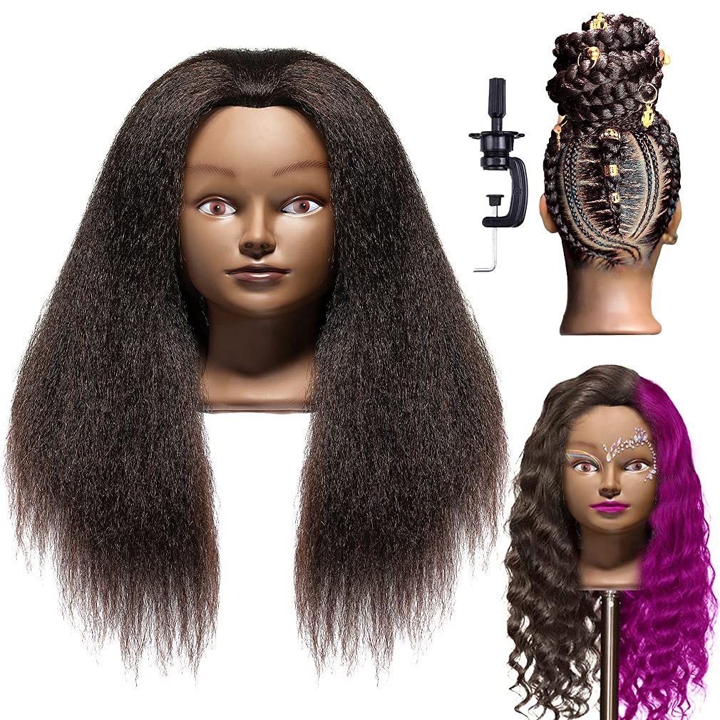 LuAiJa 100% Real Hair Mannequin Head Hairdresser Training Head Manikin  Cosmetology Doll Head(Black Mannequin