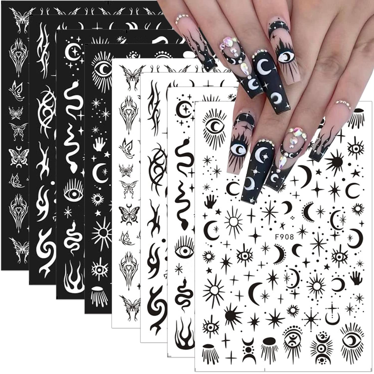 Flower Nail Art Stickers Decals Black White Nail Stickers Flower