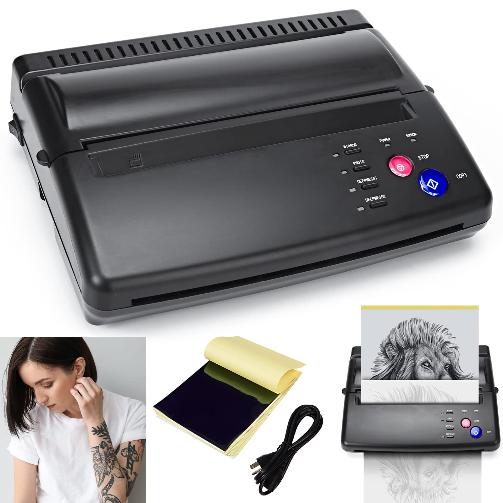 2 Type Professional Tattoo Transfer Copier Thermal Stencil Paper Printer  Machine for Tattoo Supplies(US Plug)