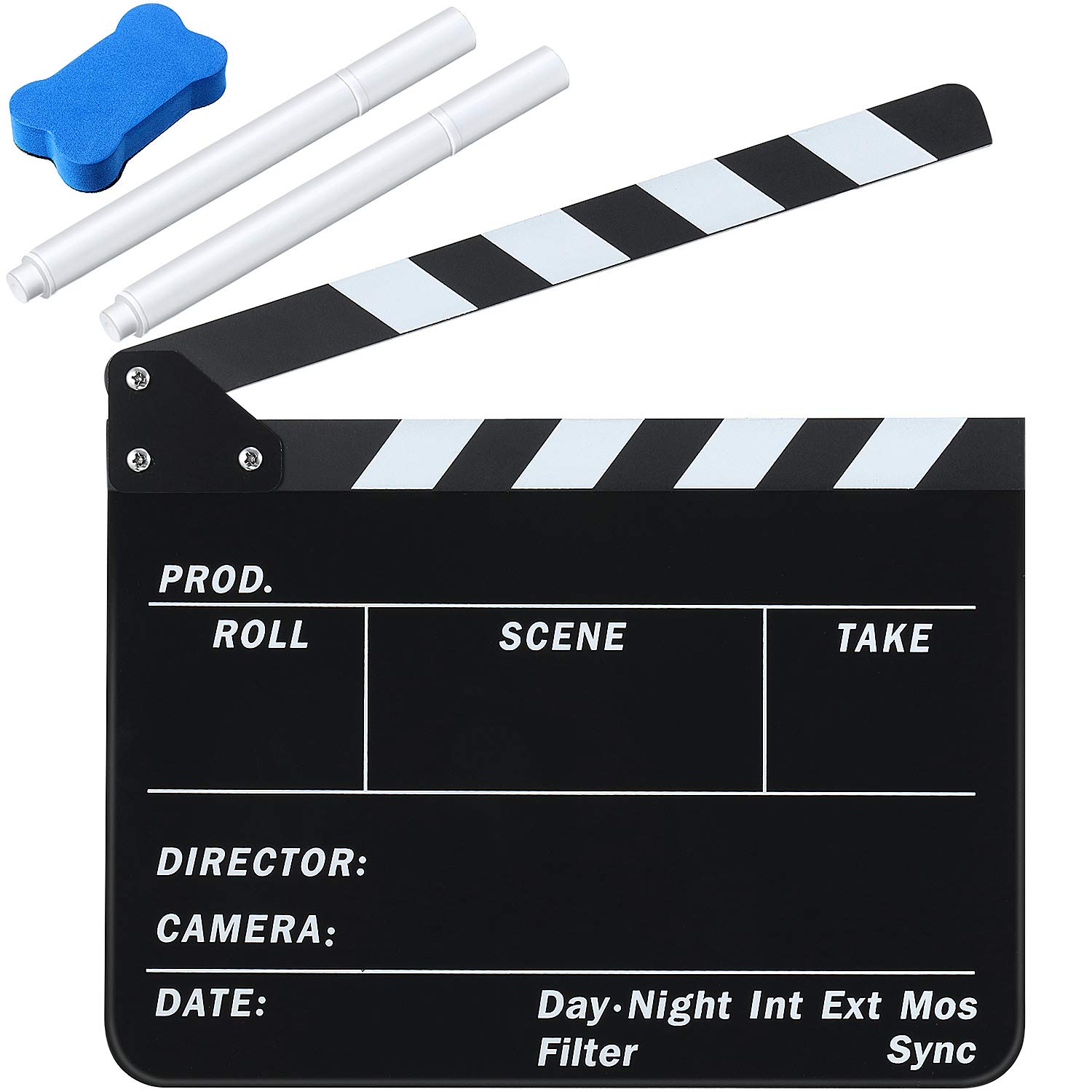 Film Clapboard 12 x 9.5 Inches Acrylic Movie Directors Clapboard Cut Action  Scene Slate Studio Video Film Clapper with 2 Pieces White Ink Erasable Pen  and Blackboard Eraser for Scene Shot Supplies