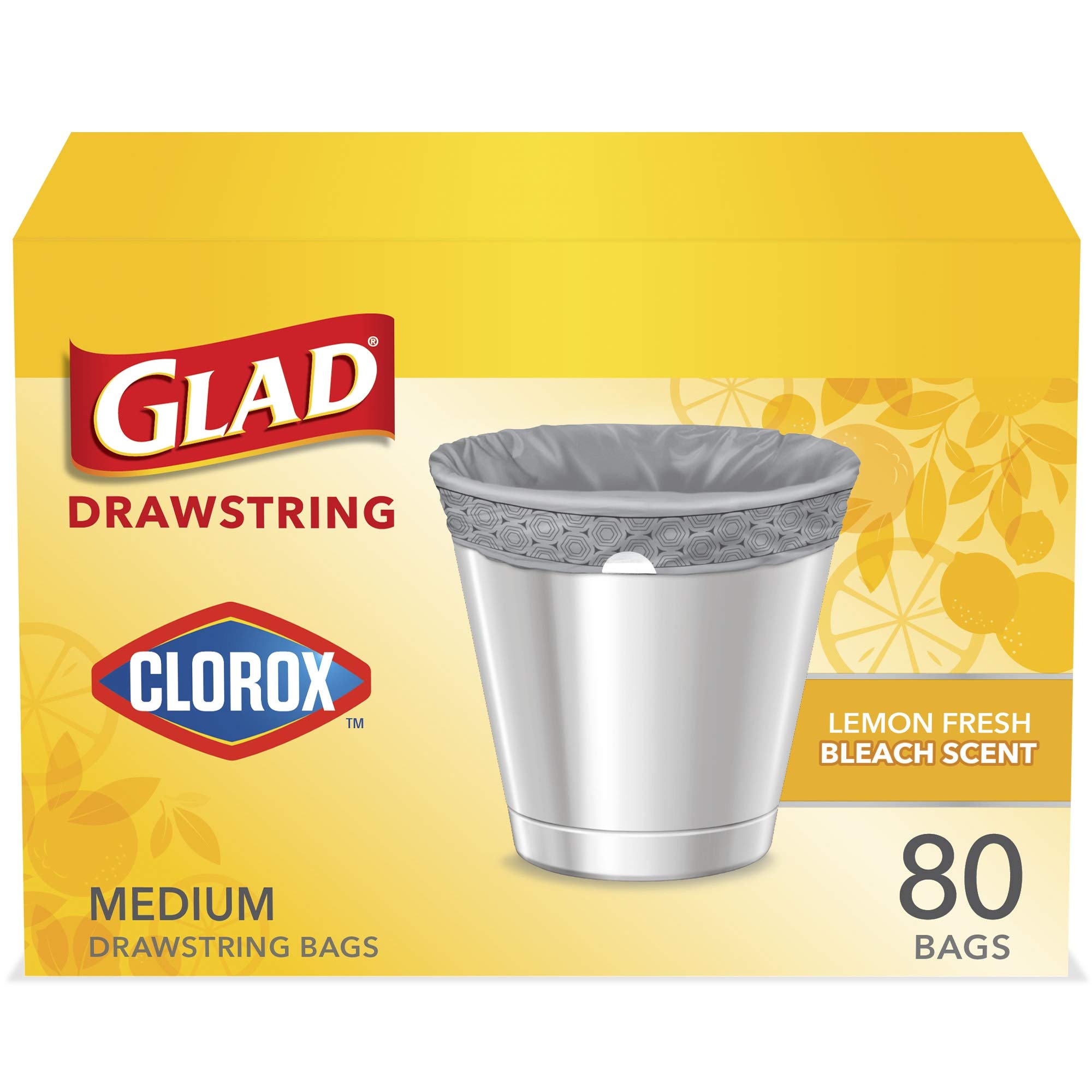 Glad Medium Drawstring Trash Bags with Clorox, 8 Gallon Grey Trash