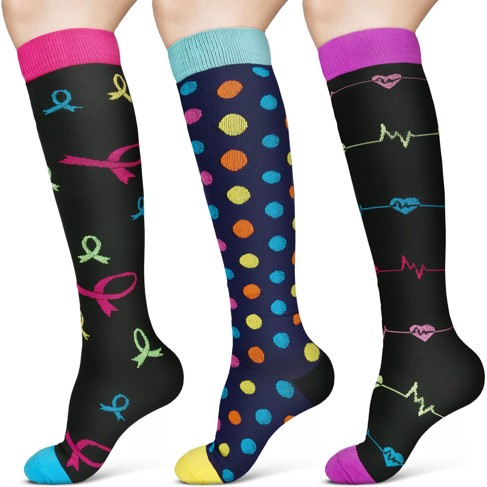 ACWOO Compression Socks for Women & Men 3 Pairs Colorful