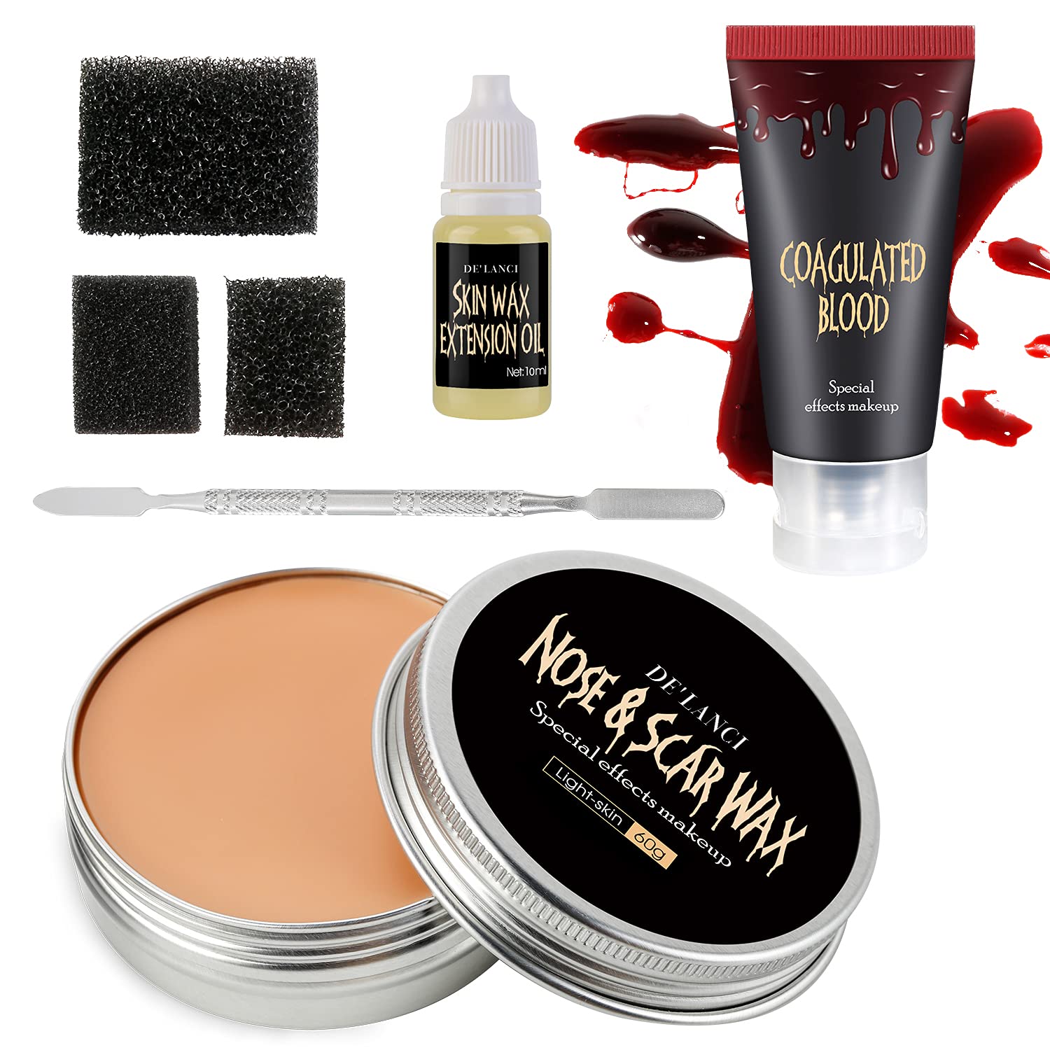  Scar Wax SFX Makeup Halloween Makeup Kit Fake Blood Makeup SFX  Special Effects Makeup Kit for Party, Halloween, Carnivals with Scars Wax(1  Oz), Coagulated Blood(1 Oz), Spatula : Beauty 