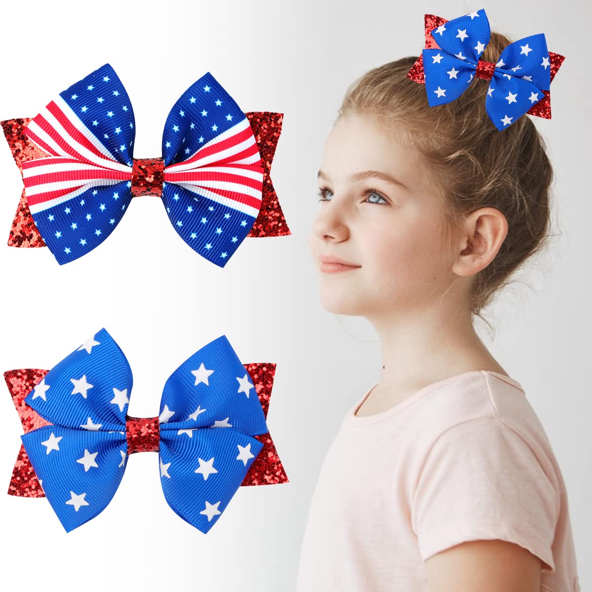 Patriotic Memorial Day 4th of July Stars & Polka Dots Hair Bow Clip