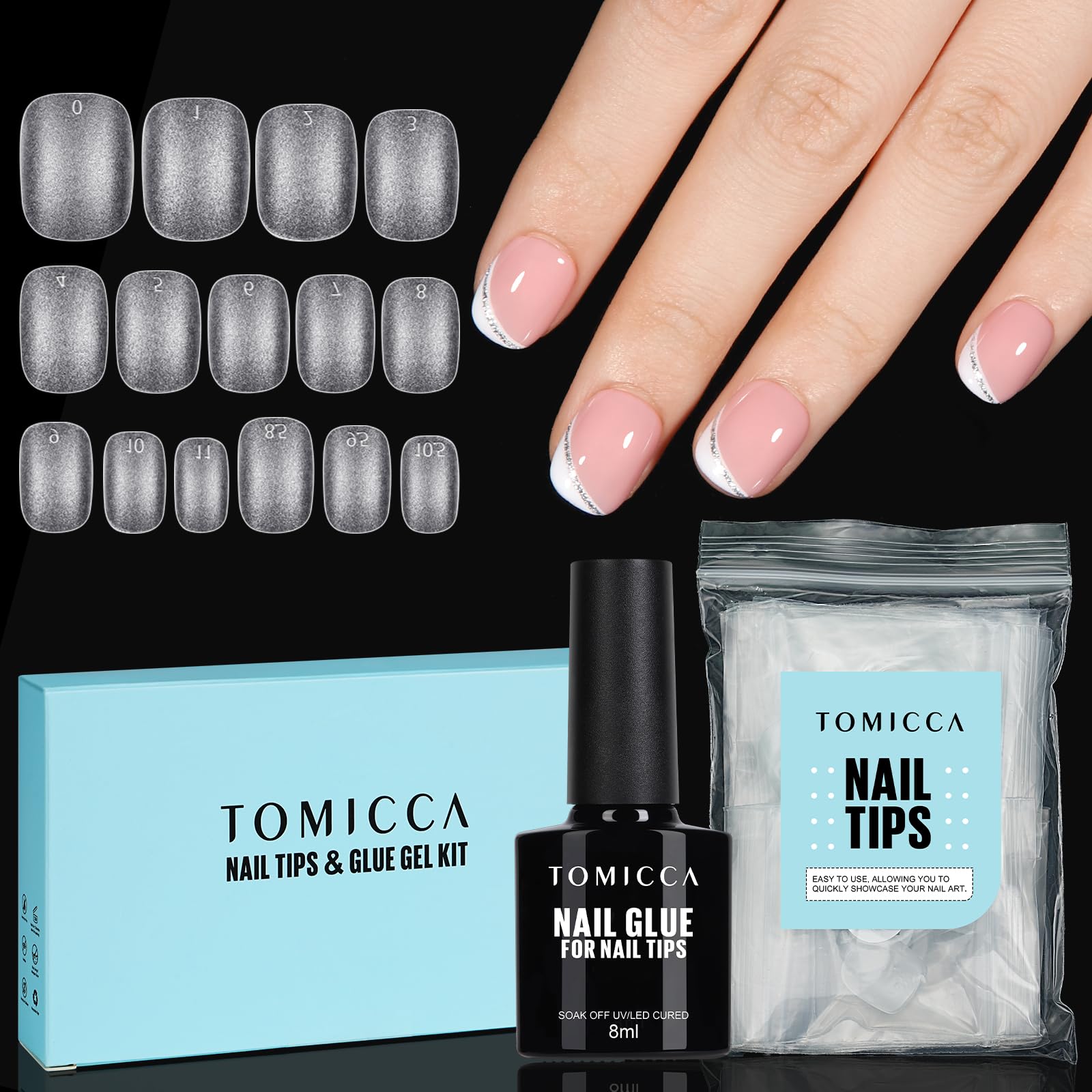 TOMICCA Nail Glue, 4 in 1 Super Gel Nail Glue for Acrylic Nails, Soft Gel  Nail Tips and Press on Nails, Nail Gel Base Coat, Flat Rhinestone Glue,  Foil Glue, Nai…