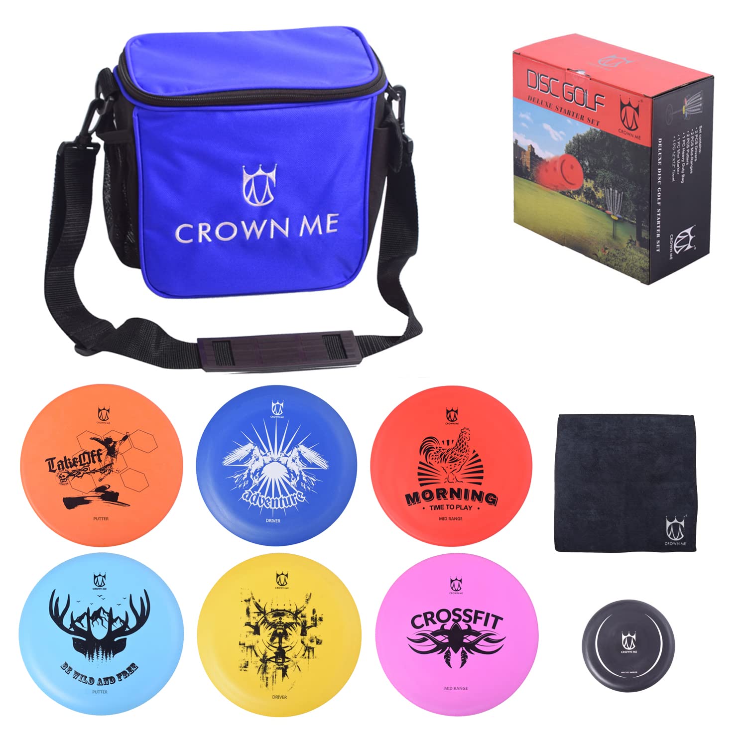 CROWN ME Disc Golf Set with 6 Discs and Mini Disc and Starter Disc