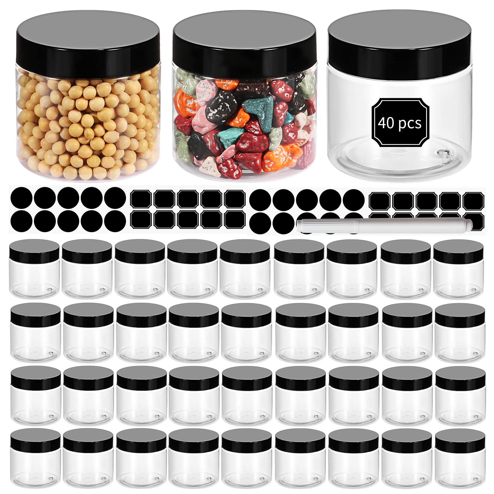 24Pack 6 oz Small Plastic Jars with Lids, Wide Mouth Food Storage Jars,  Refillable Empty Containers, Small Storage Containers for Slime, Dried  Fruit