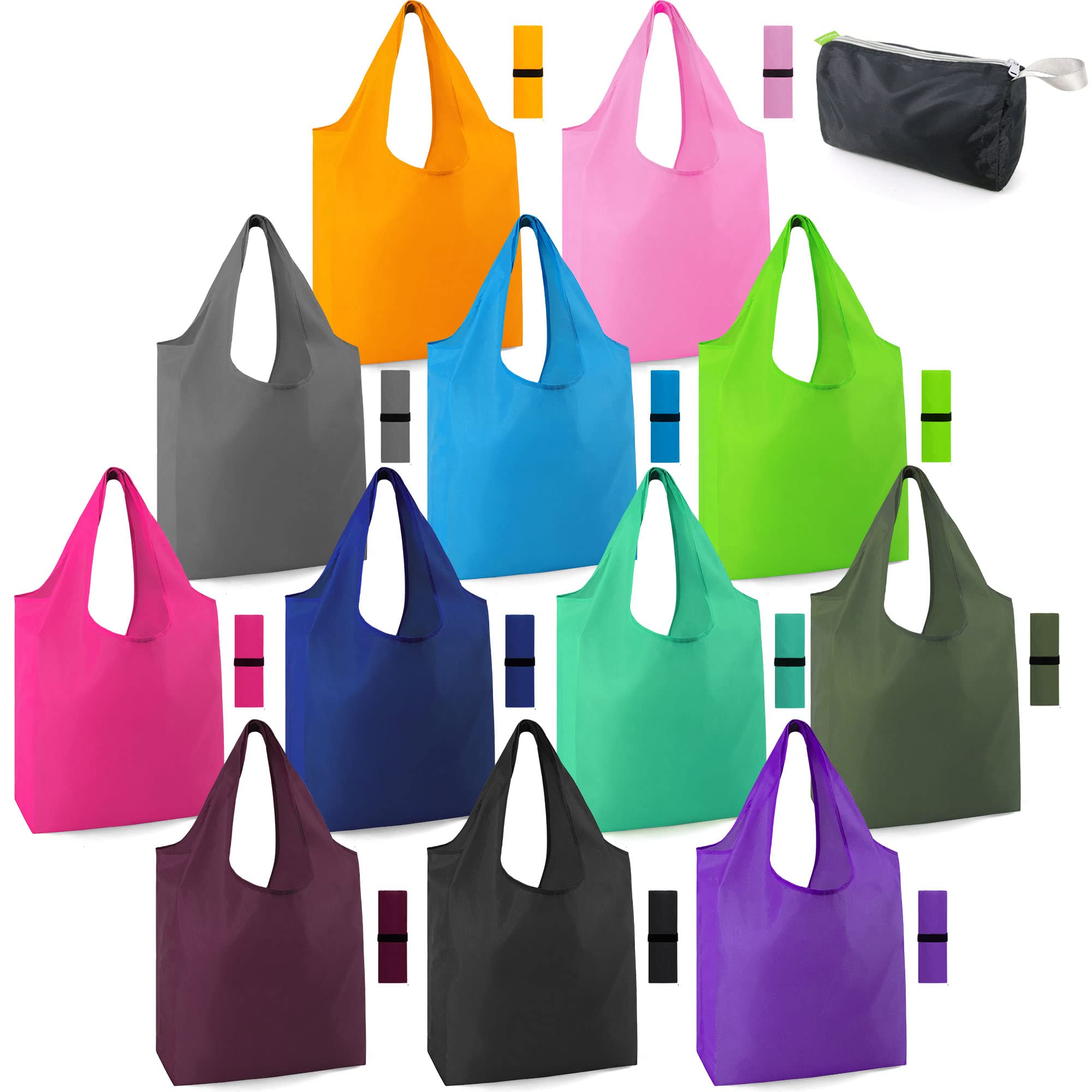 5 Pack Reusable Grocery Bags, Folding Shopping Bag fits in Pocket, Washable  Waterproof Nylon holds Heavy Groceries