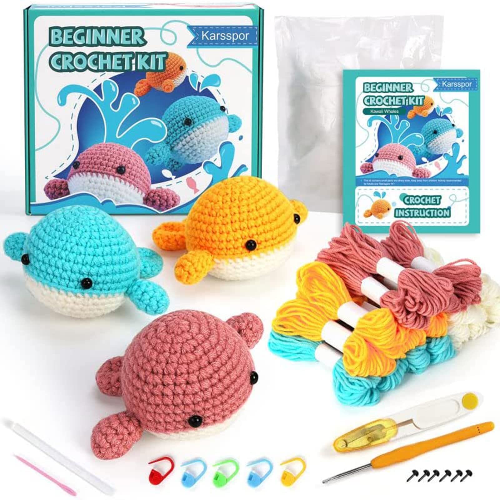 Karsspor 3 PCS Cute Whales Beginner Crochet Kit Starter Pack for Adults and Kids  Crochet Kit Includes Complete Material Pack Step-by-Step Instruction and  Video Tutorials