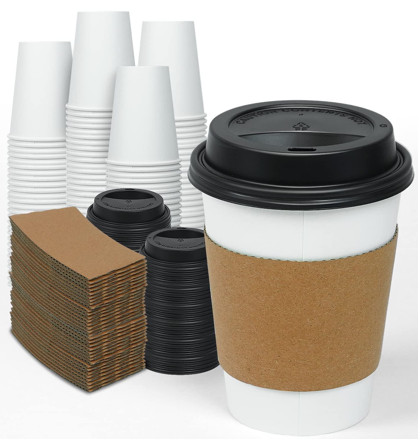 Disposable Coffee Cups with Lids 12 oz (100 Pack) - To Go Coffee Cups for  Hot 