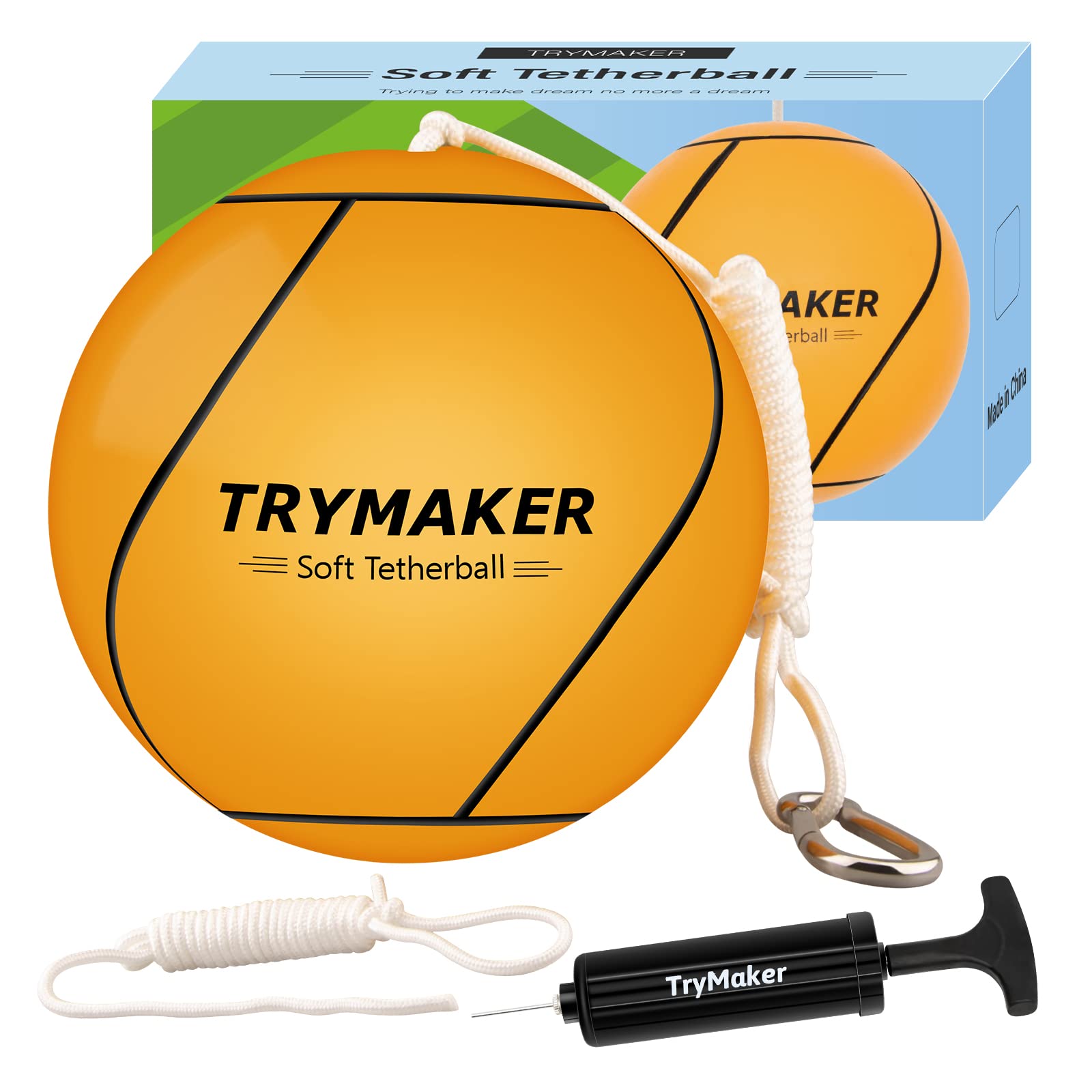Trymaker Rope for Tetherball，8.8Ft Replacement Tetherball Rope and Clip for  Kids