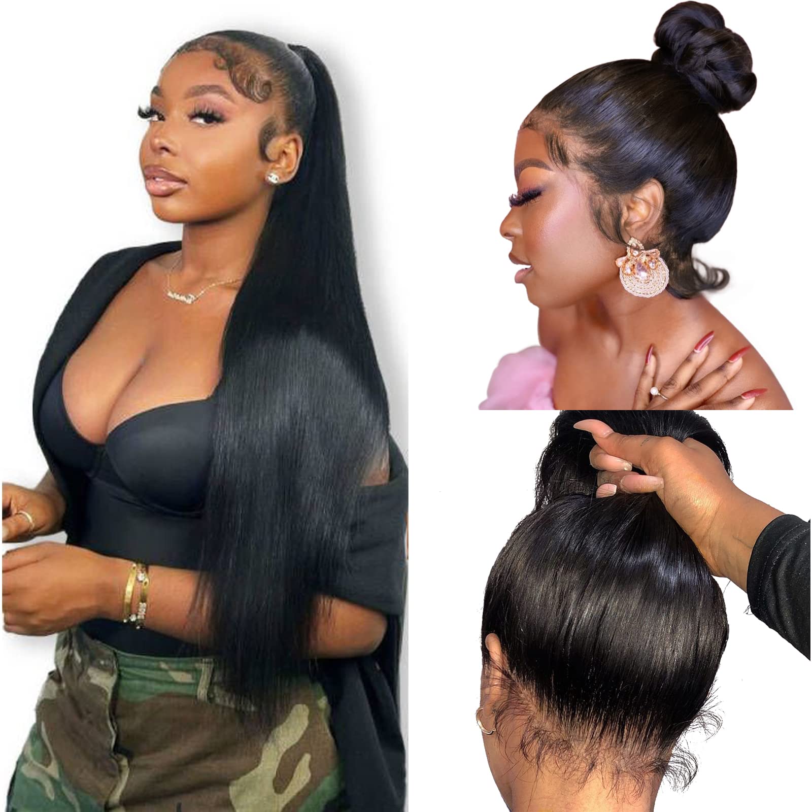 Full 360 Lace Front Wigs Human Hair Pre Plucked 22Inch 180% Density HD  Transparent Straight Lace Front Wigs Human Hair Brazilian Virgin Human Hair  Wigs 360 Lace Frontal Wigs For Black Women