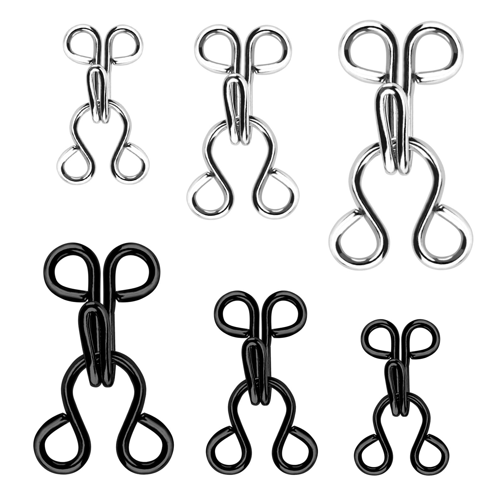  100 Set Copper Sewing Hooks and Eyes Closure Silver Black Hook  and Eye Closures for Clothing DIY Craft Bra Jacket Skirt Trousers (14mm  Black) PT1019