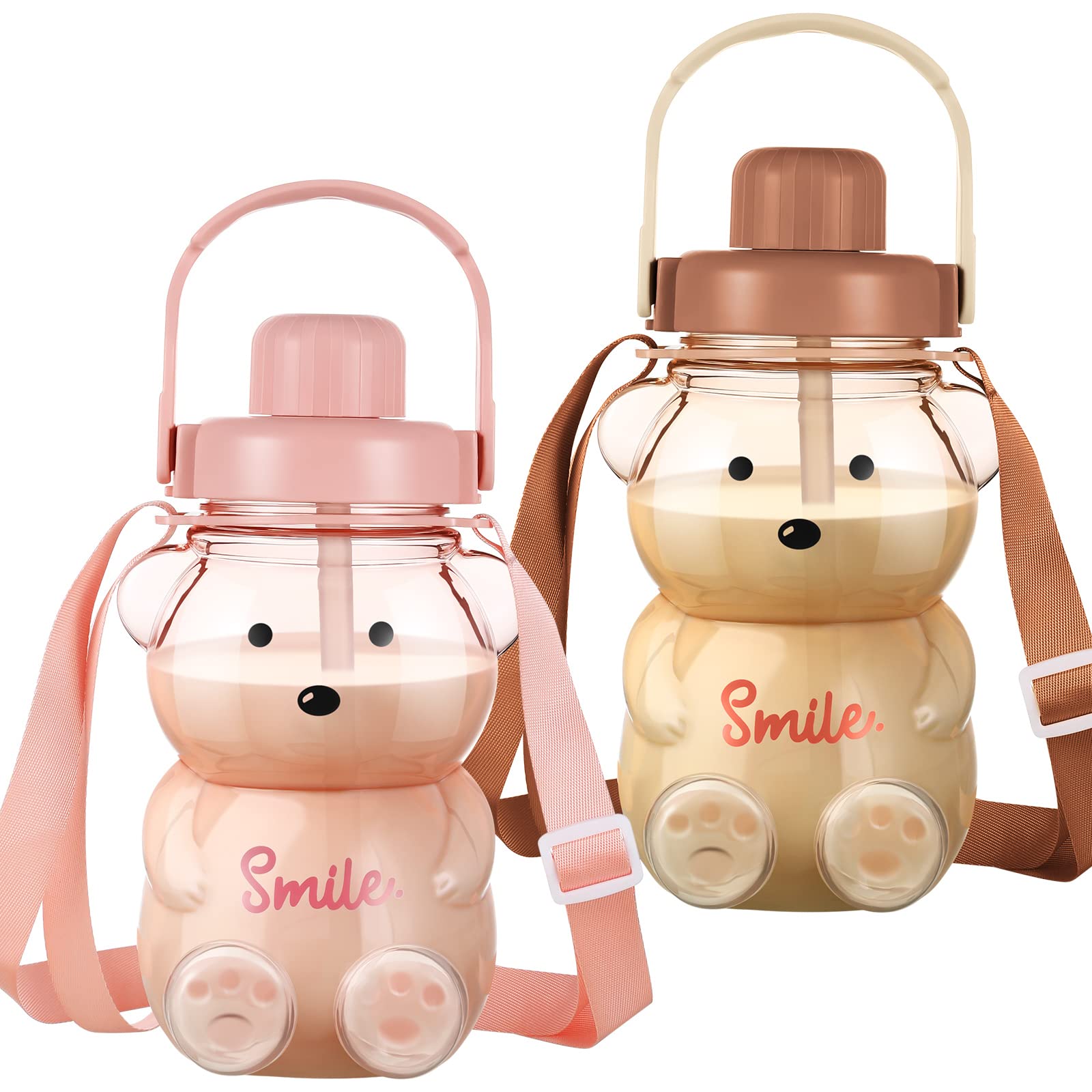 Bear Water Bottle With Straw, Kawaii Leak-proof Water Jug With Adjustable  Shoulder Strap For Camping Travel