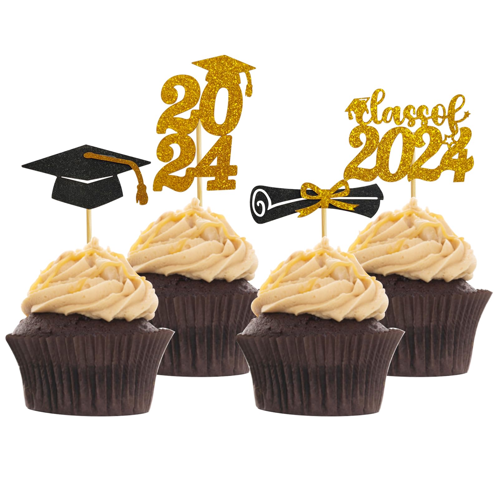 Mulukaya 24Pcs 2024 Graduation Cupcake Toppers Grad Cap Diploma Treat ...