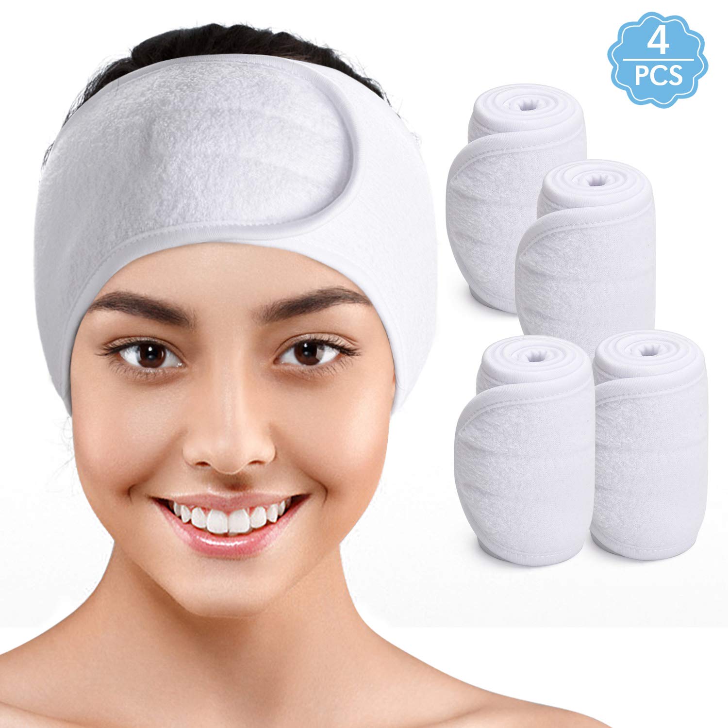 Noverlife 4 Pack White Spa Headband, Facial Skincare Makeup Bath