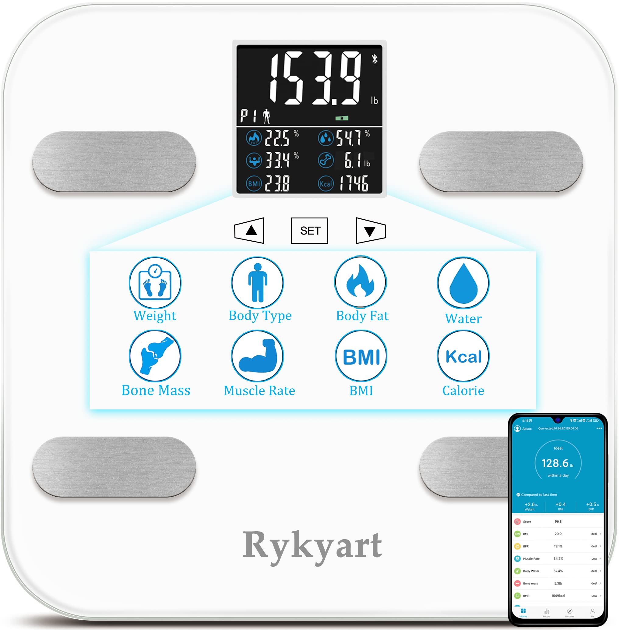 Smart Scale for Body Weight Digital Bathroom Scale BMI Bluetooth Body Fat  Scale