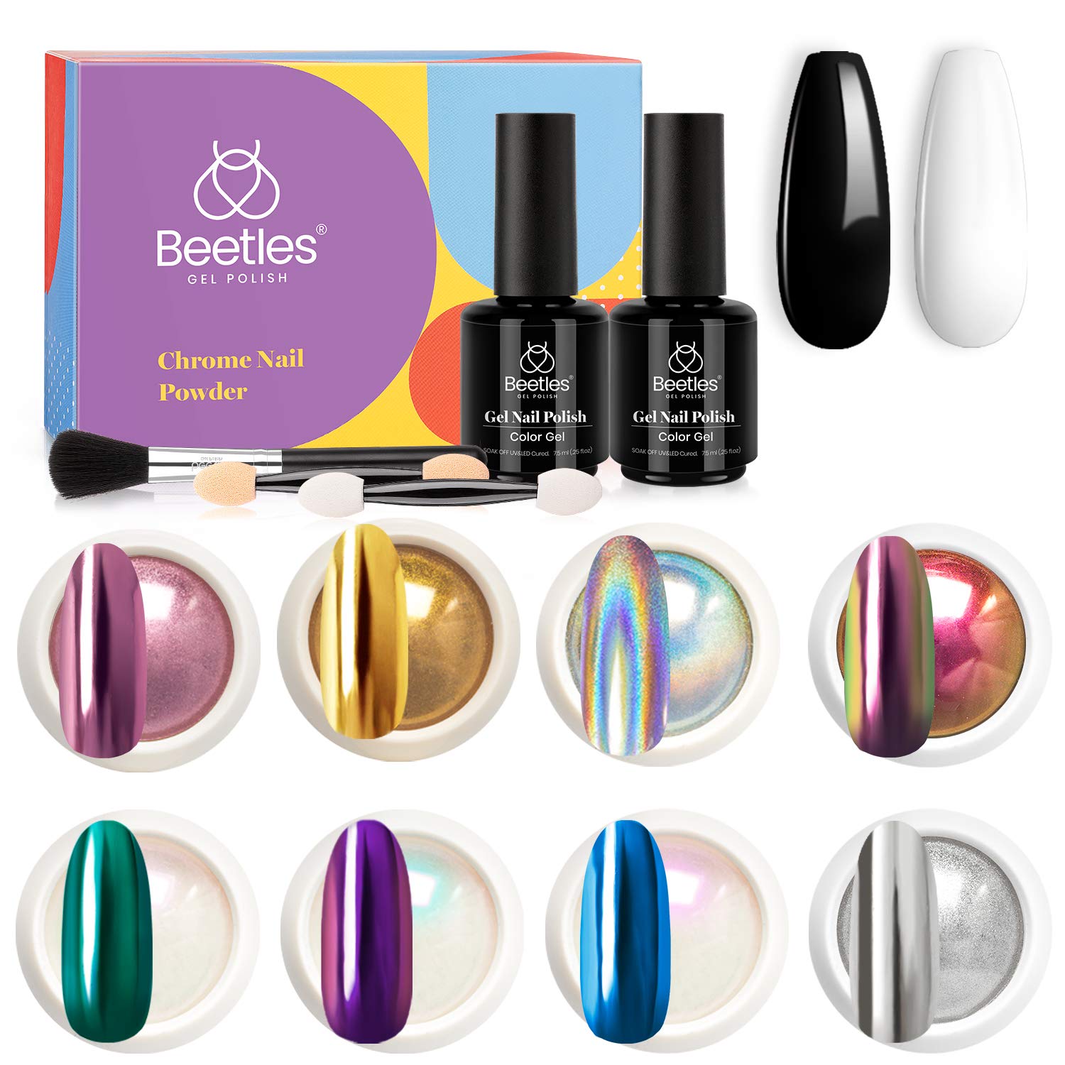 Chrome Nail Powder - 8-Color Mirror Effect and Holographic Glitter