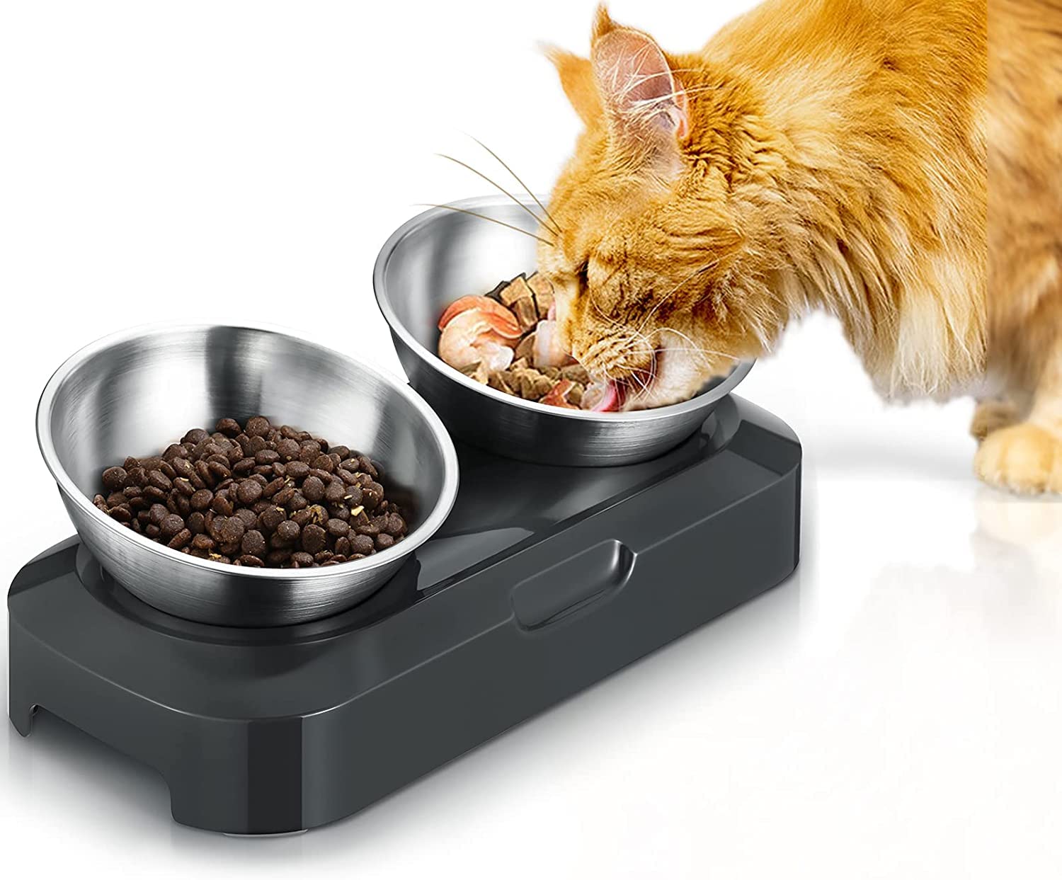 Dog Bowls with Mat,Tilted Cat Bowl Set with Silicone Mat for Food and  Water,Non