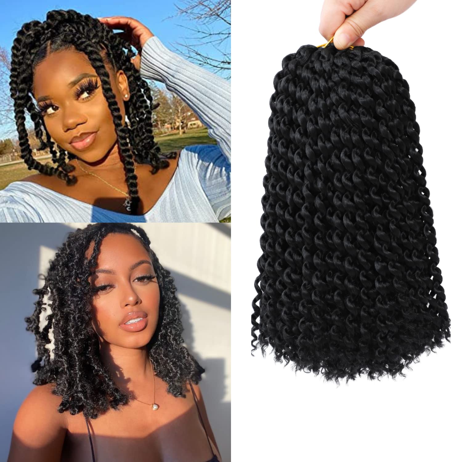 Short Passion Twist Hair,10 Inch Water Wave Crochet Hair 7 Packs Passion Twist  Crochet Hair For Women Natural Black Bohemian Synthetic Curly Braiding Hair  Extensions(10in,1b)