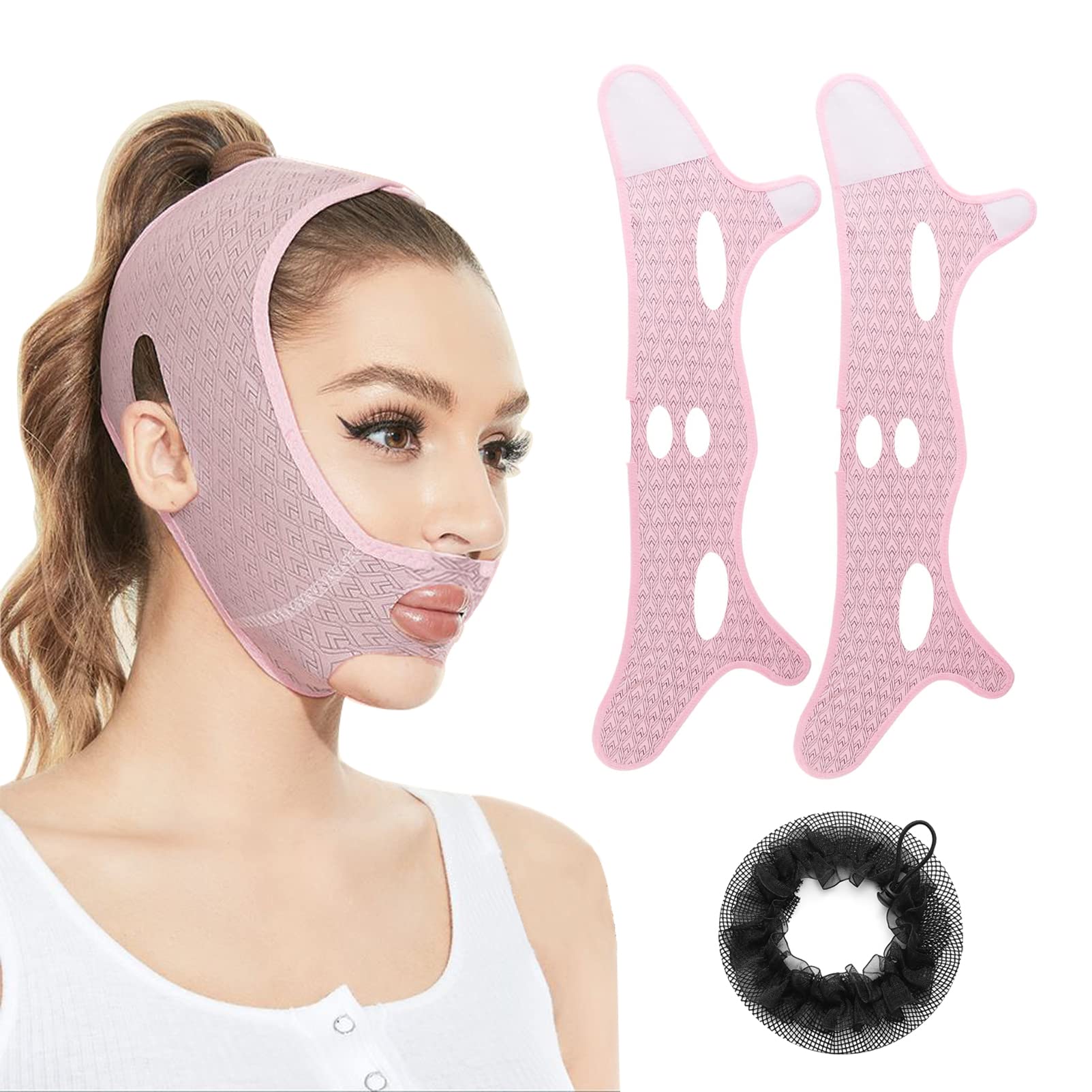 2 PCS Beauty Face Sculpting Sleep Mask V Line Lifting Mask Double Chin  Reducer Chin Mask Lift V Line Lifting Mask V Line Shaping Face Masks Chin  Slimmer for Women 1-pink