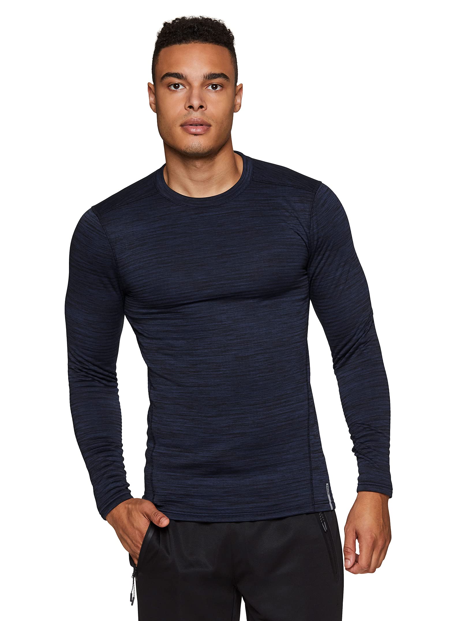 RBX Active Men's Athletic Performance Long Sleeve Crew Neck Fleece Lined  Insulated Fitted Base Layer T-Shirt Large F19 Navy Blue