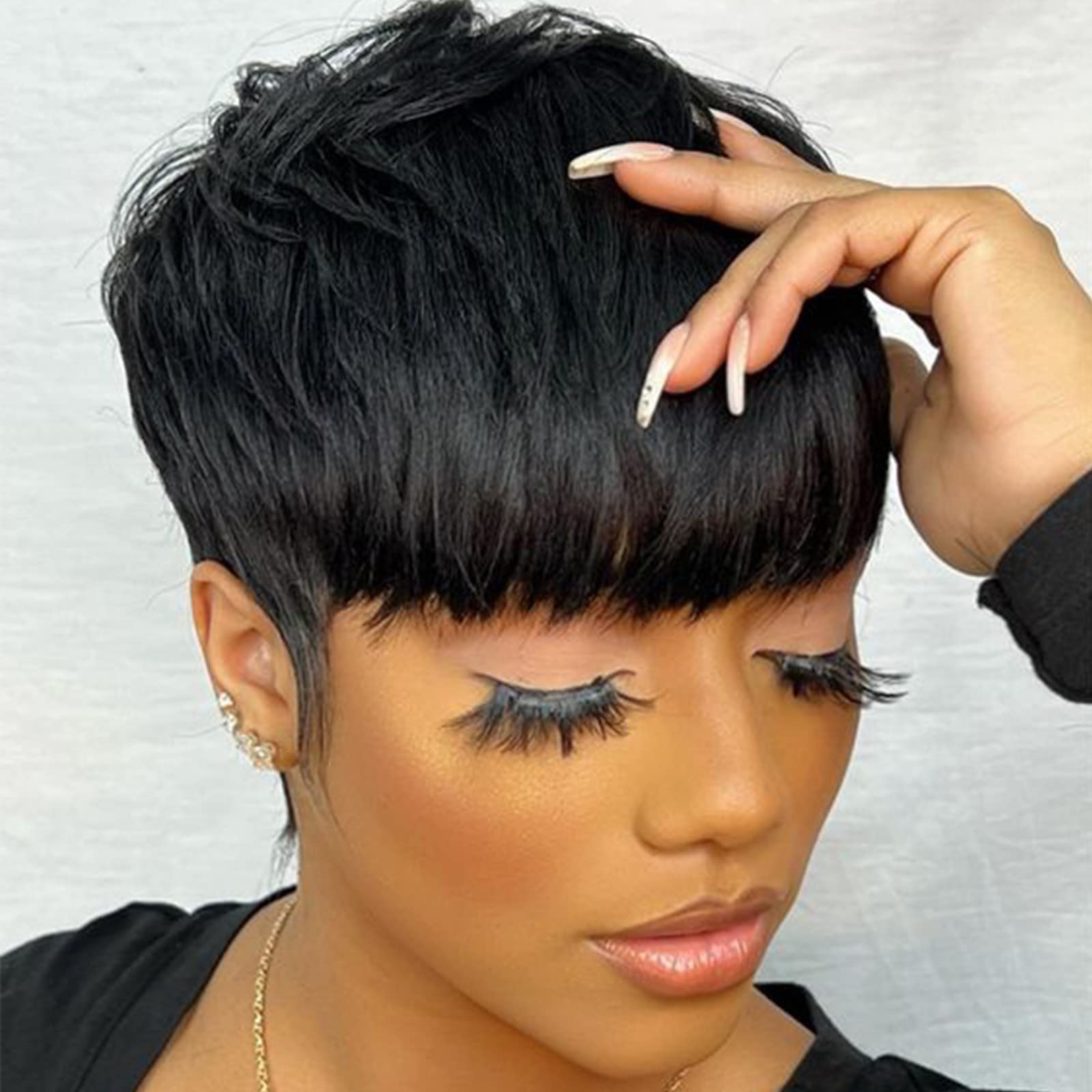 YOUKNOWIG Short Human Hair Wigs For Black Women Pixie Cut Wig