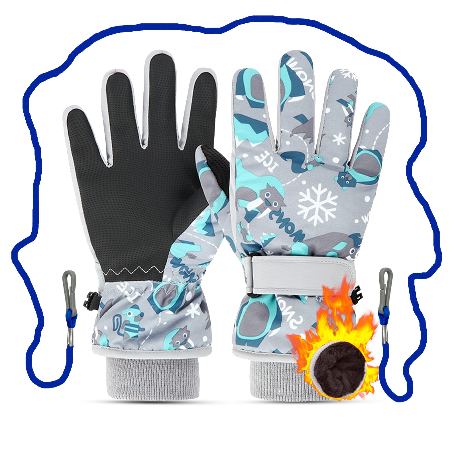 Caudblor Ski Gloves for Kids, Waterproof Winter Gloves for Boys
