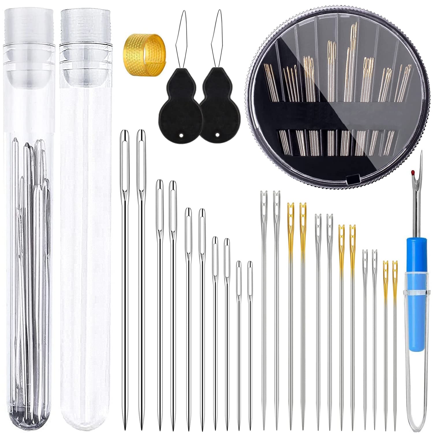 Hand Sewing Needle 30pcs Eye Embroidery Cross Stitch Needles With Threaders  Kit
