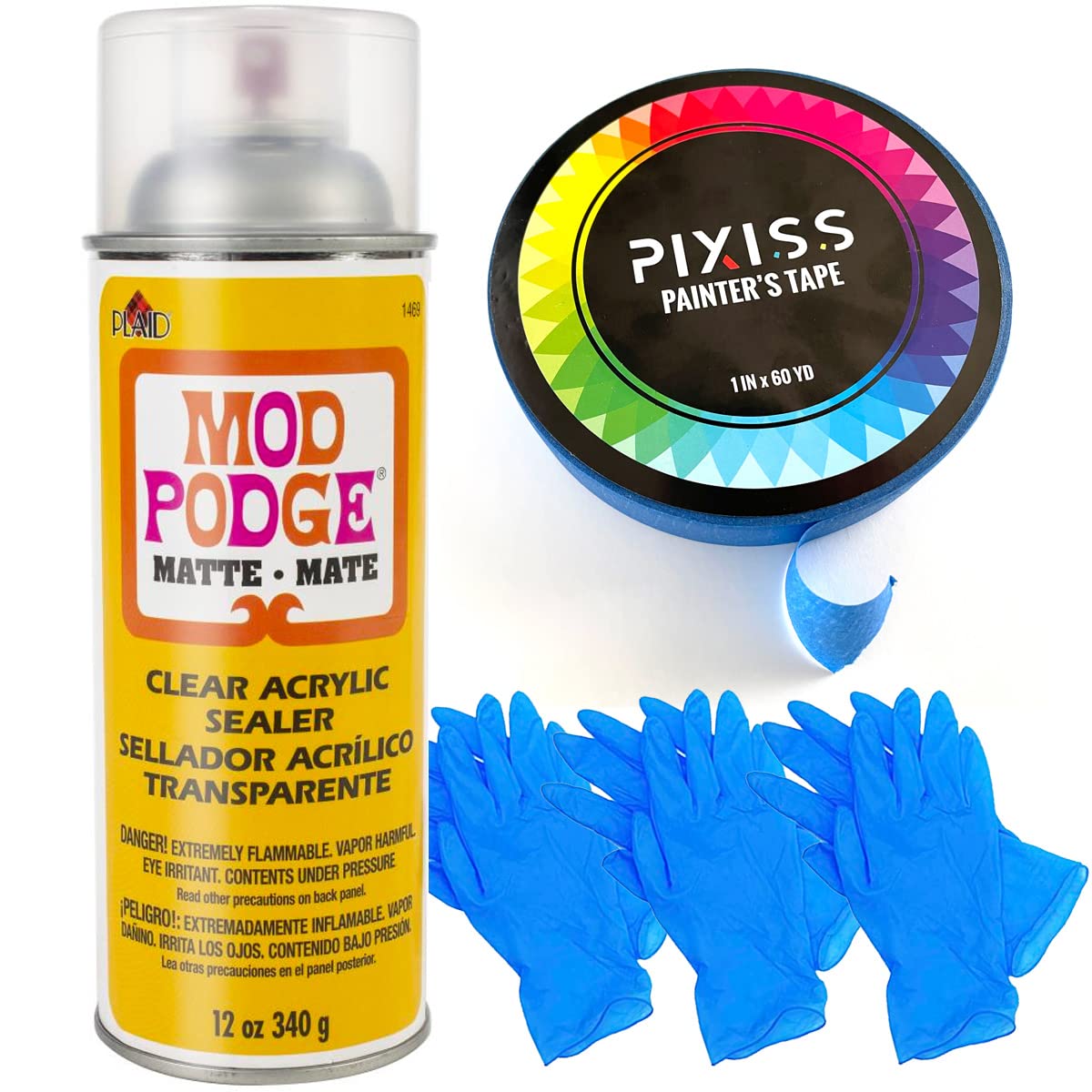 Matte Mod Podge Spray Acrylic Sealer Clear Coating Matte Paint Sealer Spray,  Blue Multi-Surface Artist Painters Tape, 3 Pairs of Gloves