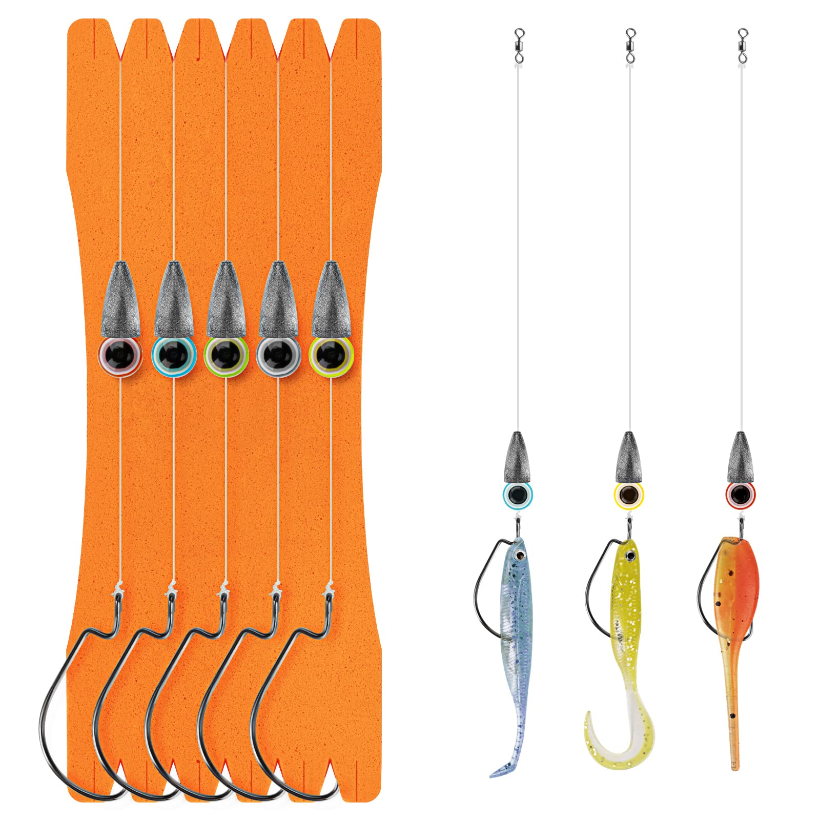 THKFISH Set of 10 Fishing Hooks With Offset Weight Dropshot