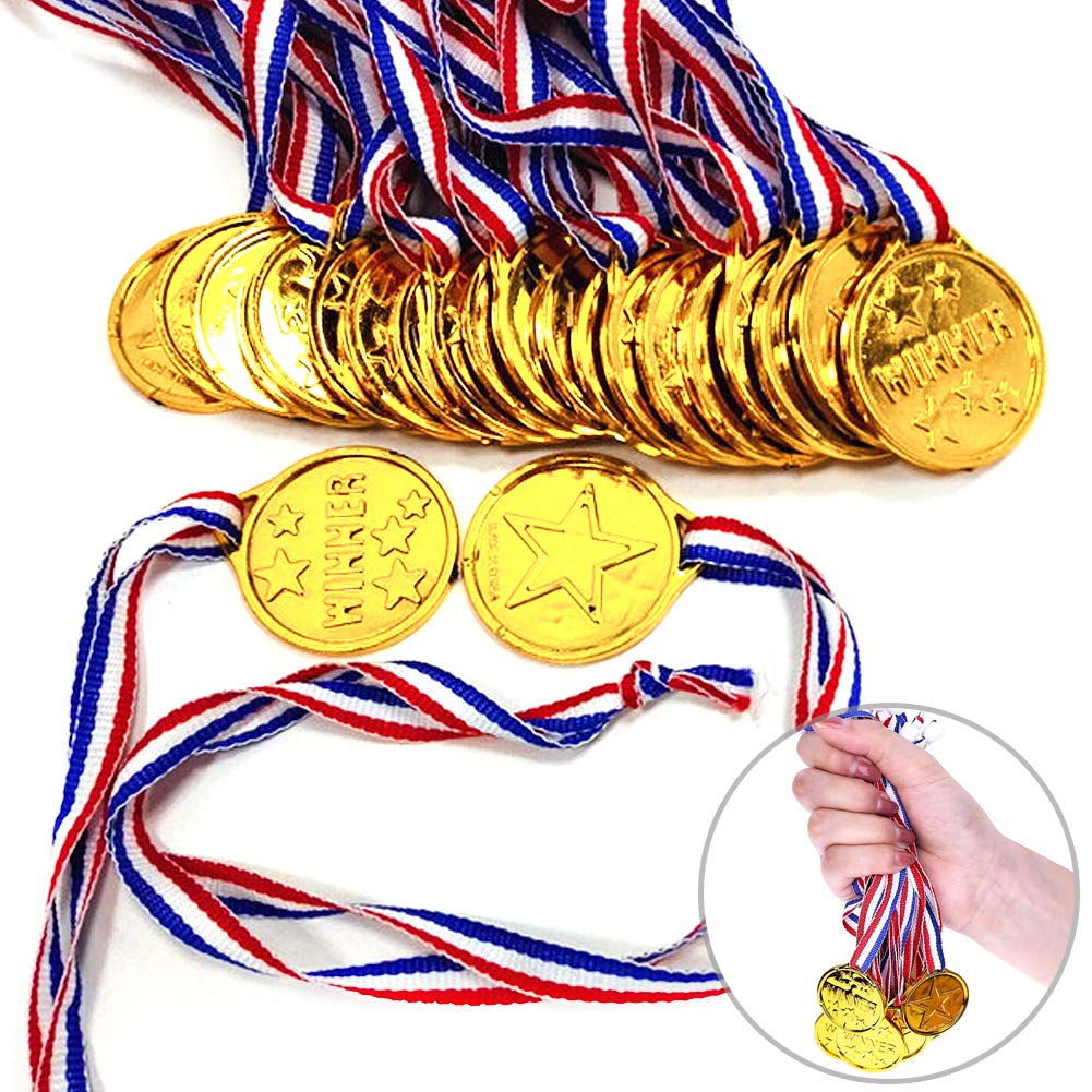 Shindel Winner Award Medals, 24PCS Kids Plastic Gold Winner Gold Award  Medals with Neck Ribbon Party