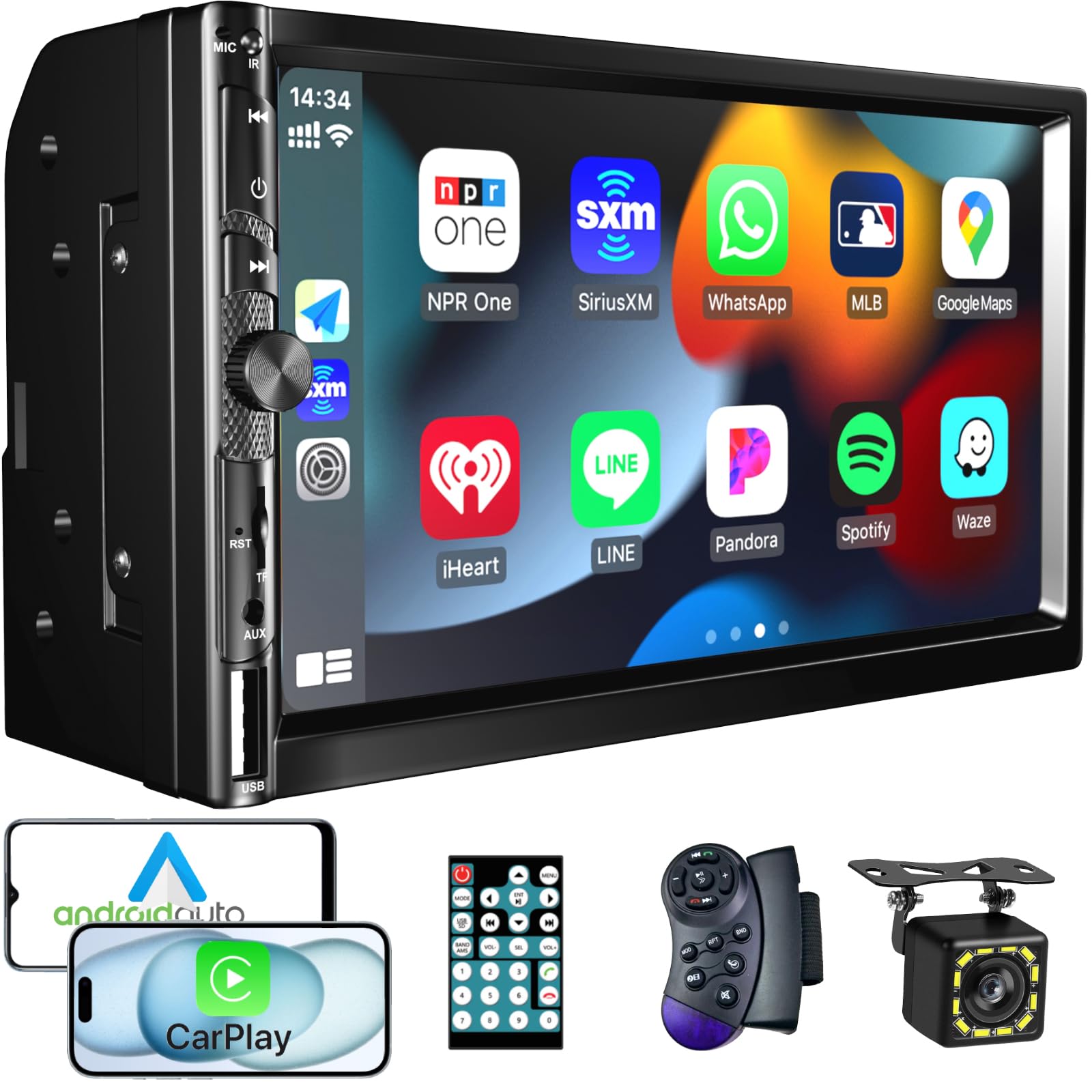 7'' Double Din Touch Screen Stereo - 1024x600 HD Bluetooth 5.1 GPS