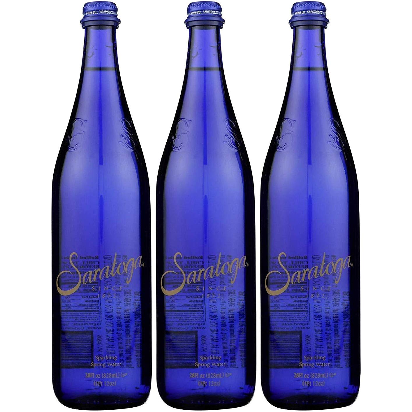 Saratoga Sparkling Spring Water, 28oz Cobalt Blue Glass Bottle (Pack of 3,  Total of 84 Fl