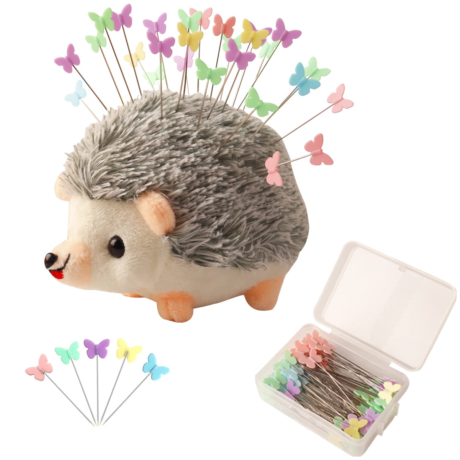 CICILIAYA Hedgehog Shape Pin Cushion Cute Pincushions Sewing Kit Lovely  Needle Cushions Pins Holder Sewing Accessories Supplies with 100Pcs Colored  Butterfly Pins for Quilting DIY Crafts Patchwork Gray