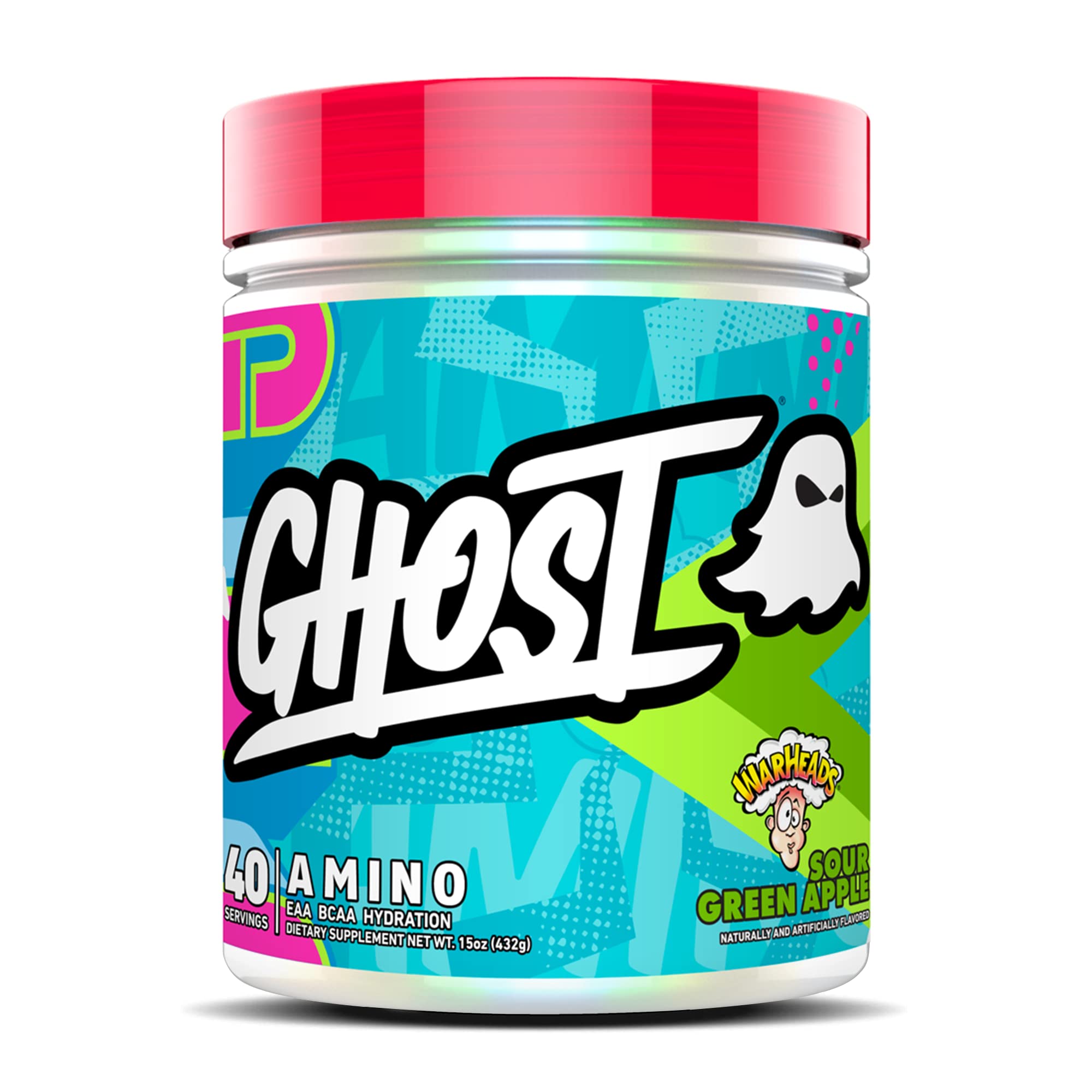 GHOST Amino: Essential Amino Acid Supplement, Warheads Sour Green Apple -  20 Servings - Intra-Workout Powder for Hydration & Recovery 4.5g BCAA &  5.5g EAA - Soy & Gluten-Free, Vegan