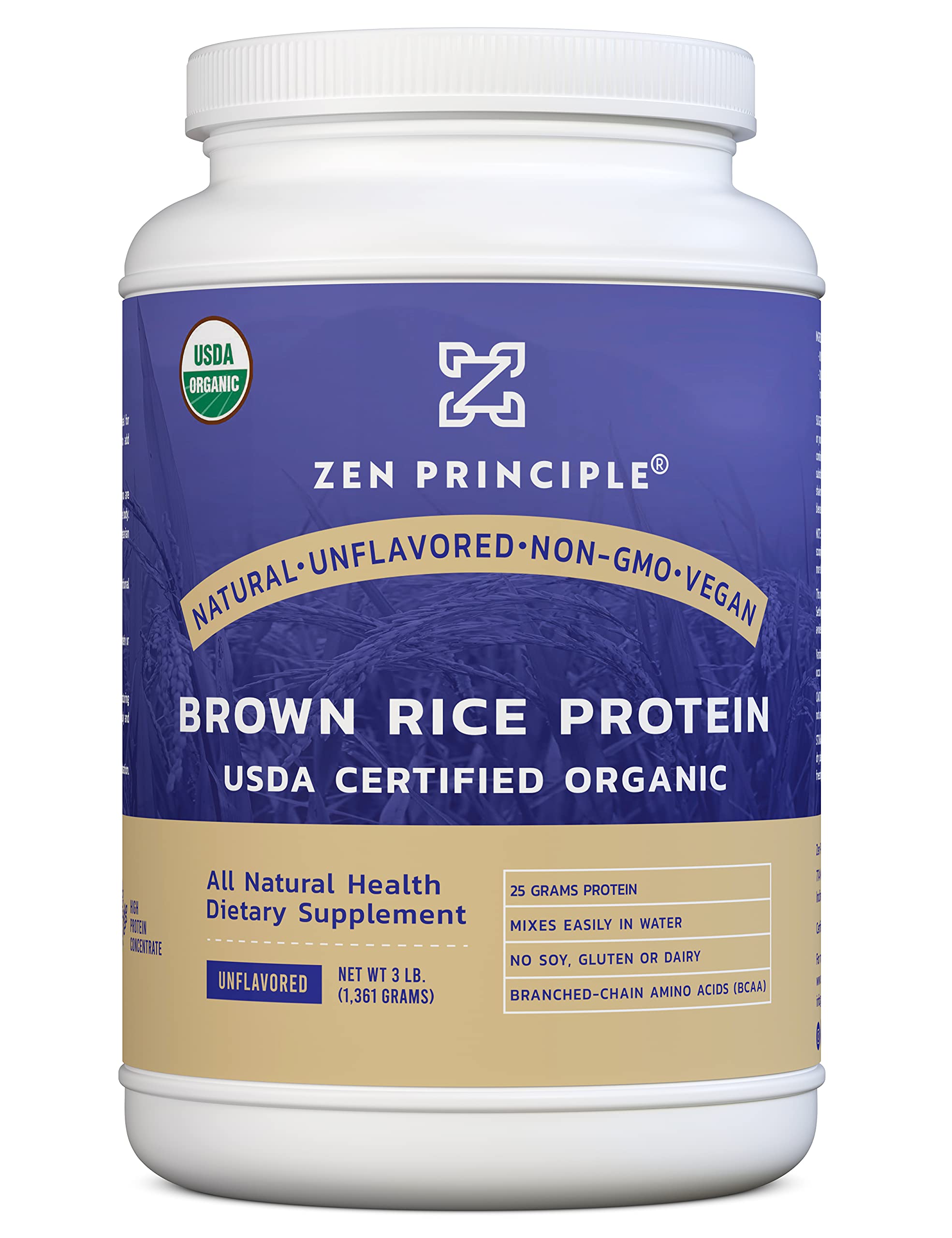 Organic Brown Rice Protein 3 LB. USDA Certified Organic. Unflavored. 25