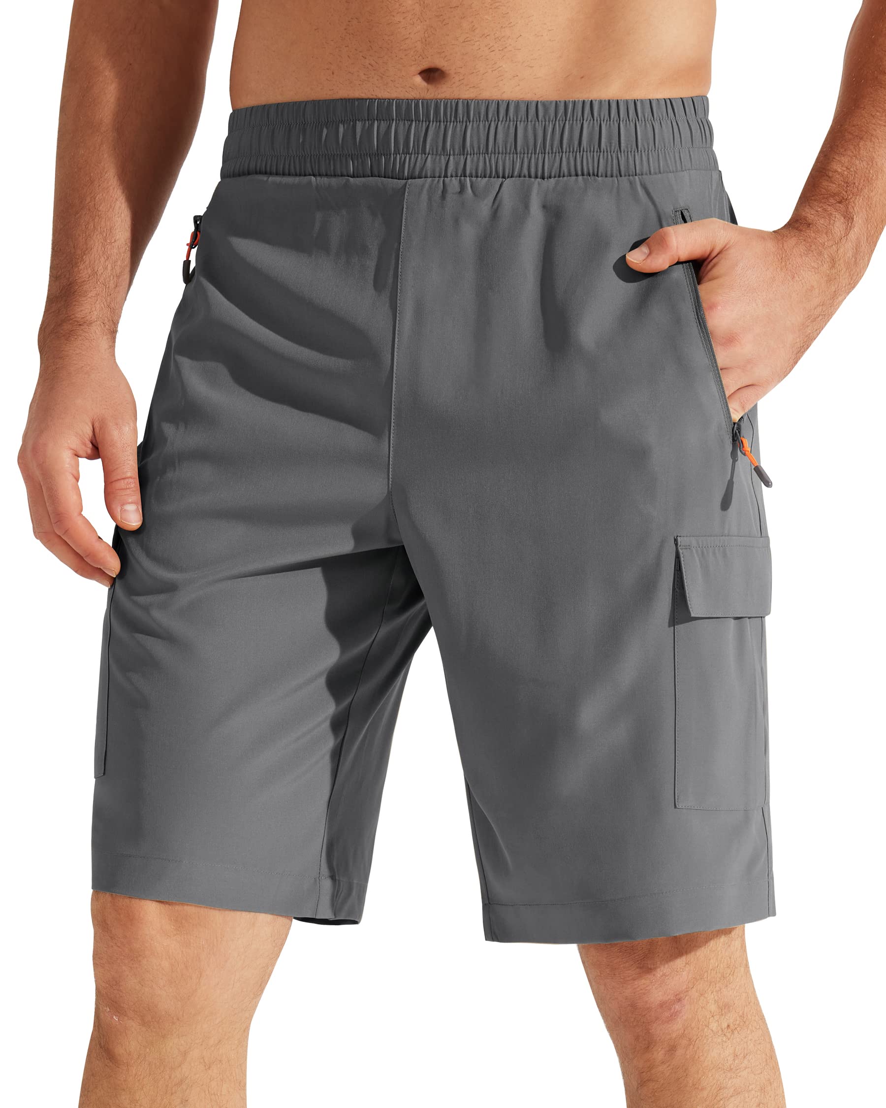 Aueoeo Baggy Shorts Men, Men's Casual Elastic Waist Cargo Shorts  Lightweight Quick Dry Hiking Shorts Button Zipper Cotton Linen Shorts with  Pockets 