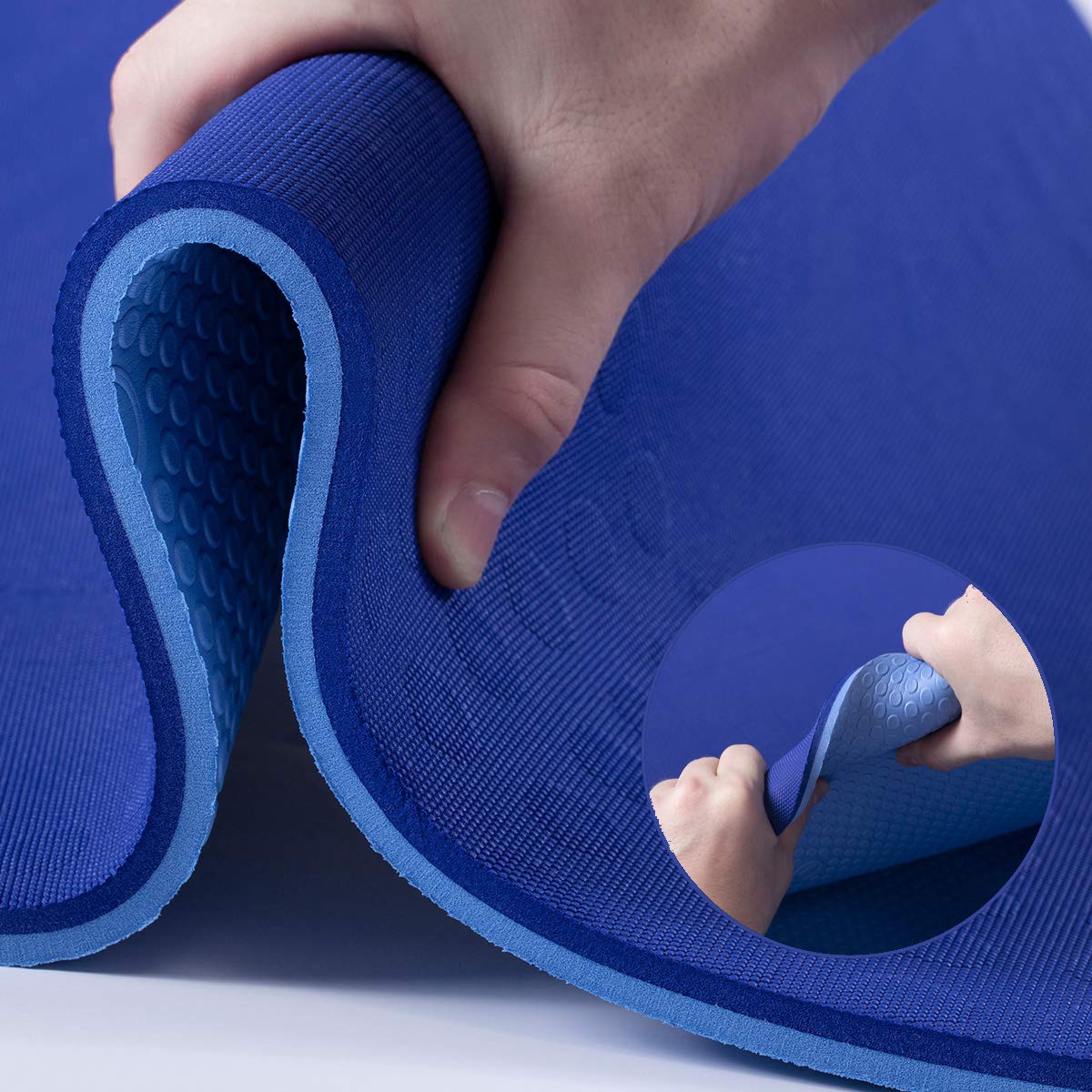 JELS Extra Thick Yoga Mat, 2/5 inch, Ergonomic 3D Non Slip Design, SGS  Certified TPE Material, Yoga Mat for Men Women with Carrying  Strap,Exercises Mat for Yoga, Pilates and Floor Workout(72x26) 10MM-blue