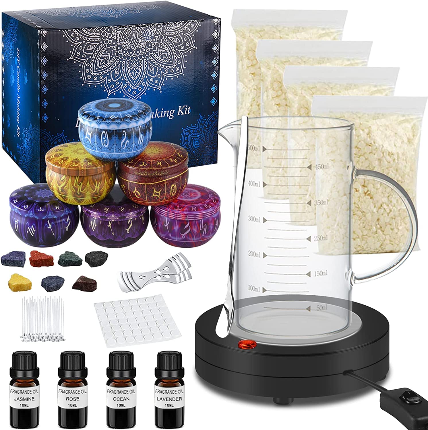 Candle Making Kit with Hot Plate,DIY Candle Making Kit for Adults &  Beginners & Kids Including Hot Plate,Wax,Dyes,Melting Pot,Candle Tins  Perfect DIY